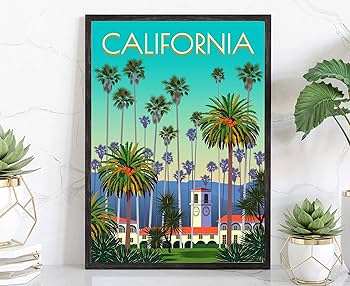 Amazon.co.jp: カリフォルニア、レトロスタイルトラベルポスター