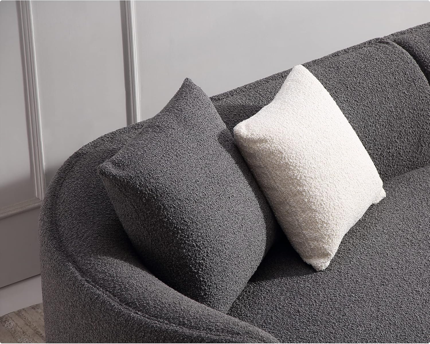 Acanva Luxury Modern Style Living Room Upholstery Curved Sofa with Chaise 2-Piece Set, Right Hand Facing Sectional, Pearl Boucle Couch, Dark Grey