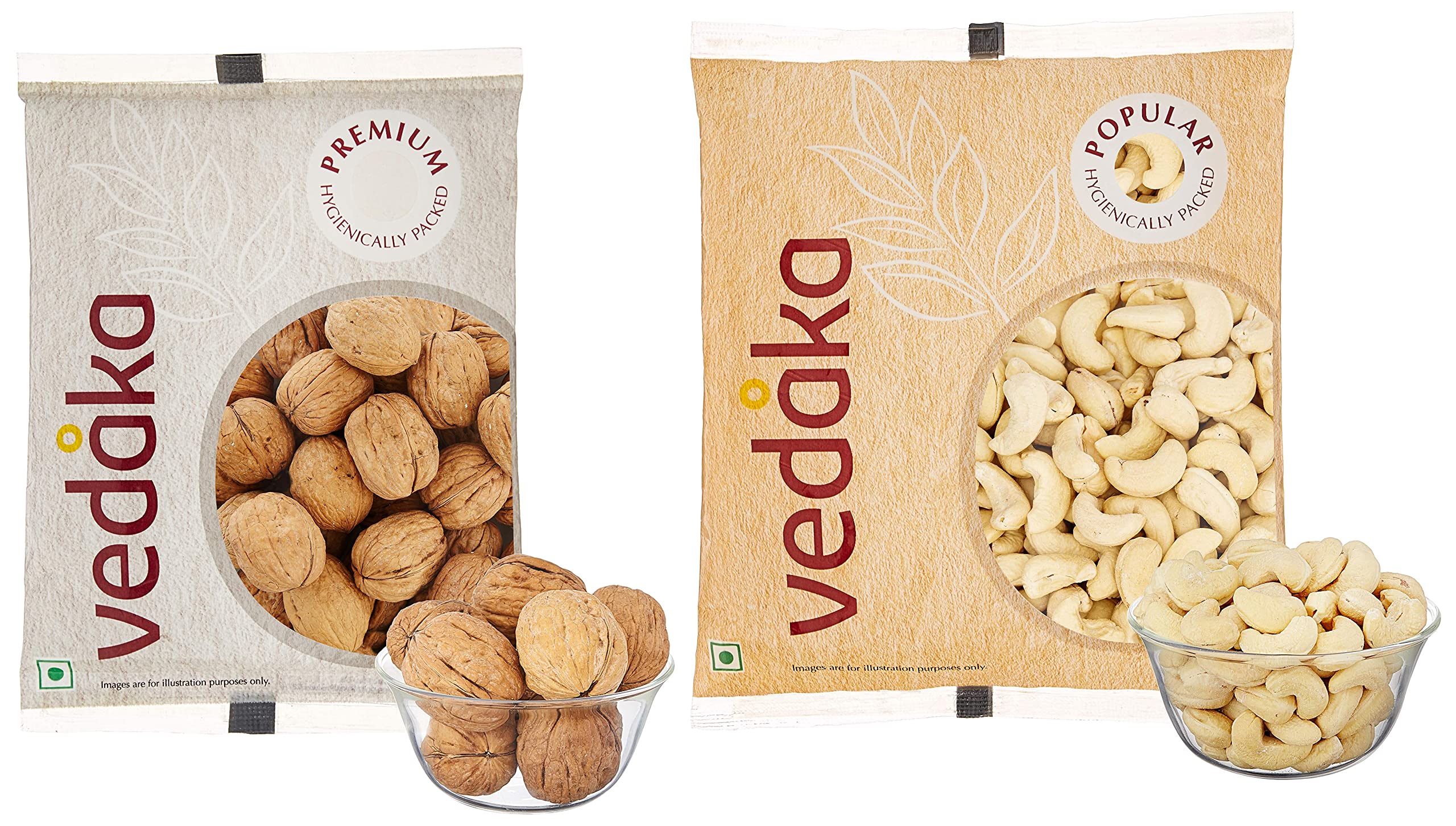 Amazon Brand - Vedaka Inshell Walnuts, 500g & - Vedaka Whole Cashews, (500g)