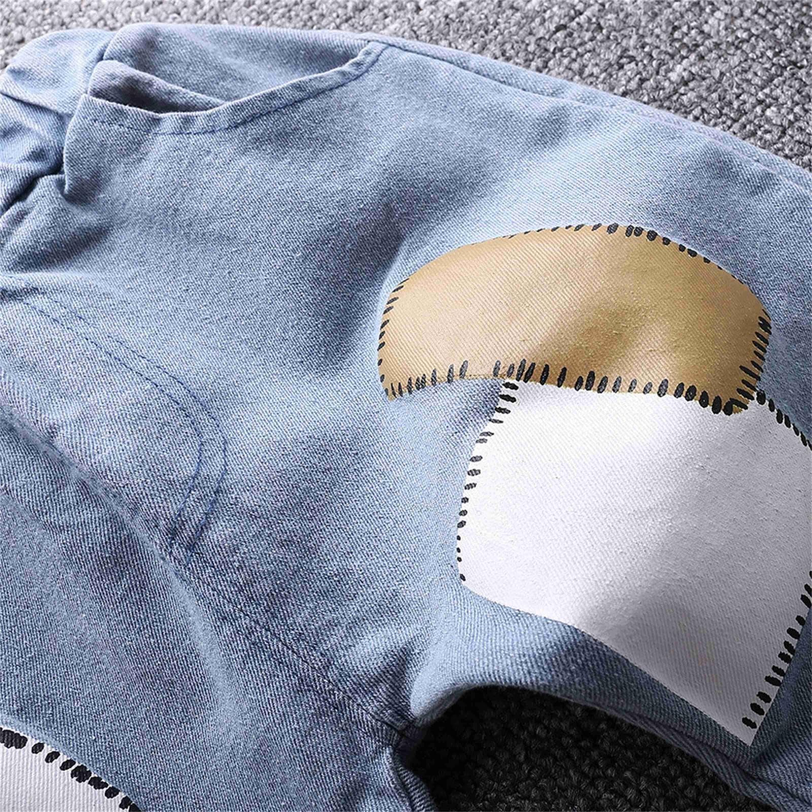 Girls Jeans Cute Printed Elastic Waist Denim Pants Children Vintage Stretch Jogger Pants with (Light Blue, 4-5 Years)