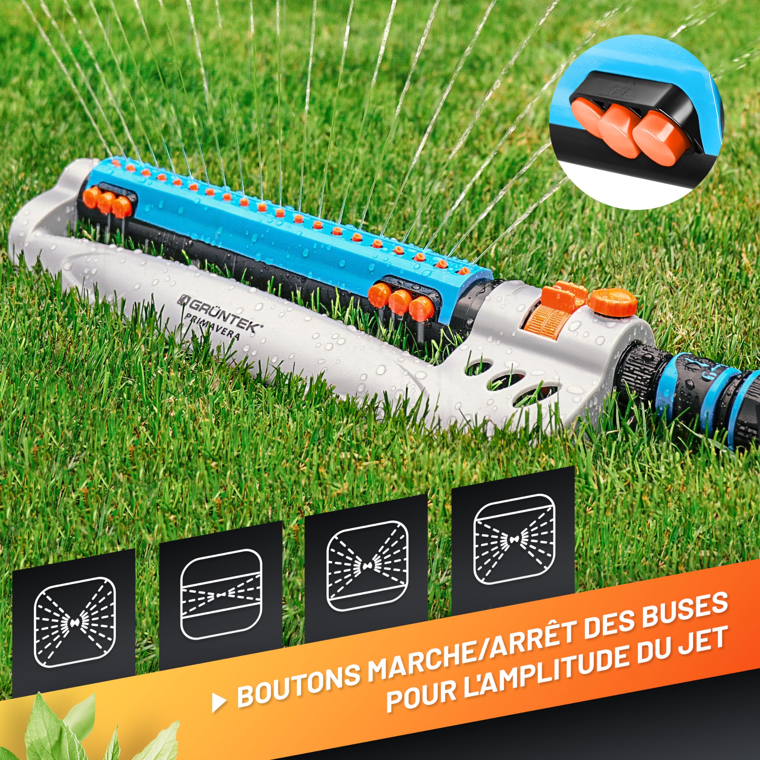 GRÜNTEK Arroseur Oscillant Automatique Asperseur Arrosage Jardin Pelouse Grandes Surfaces. Ampleur Jet 18 M