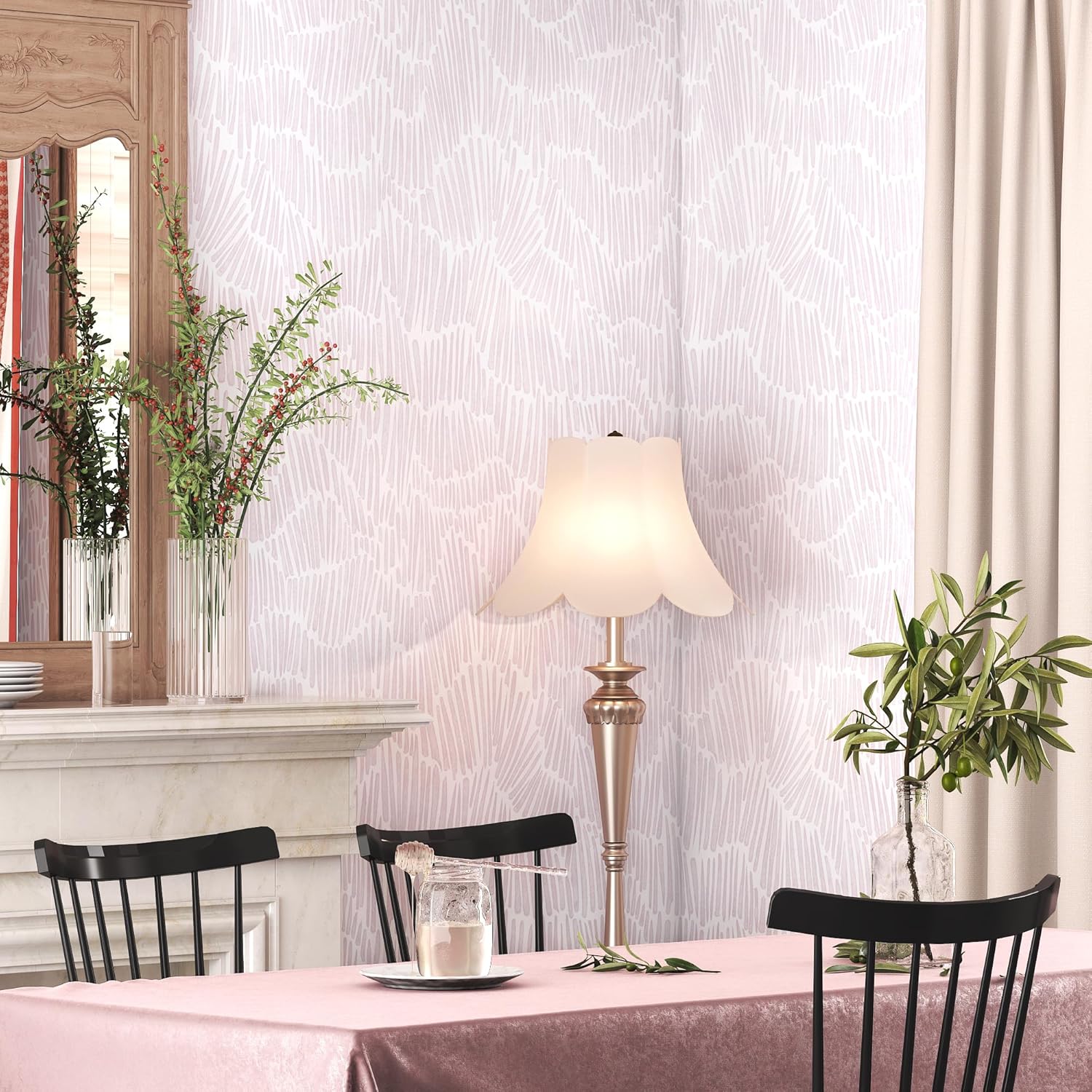 Theper Pink Striped Wallpaper Peel and Stick Wallpaper Boho 17.3"×78.8" Simple Modern Removable Self Adhesive Wall Paper for Bedroom Cabinets Waterproof White and Pink Contact Paper Vinyl Roll