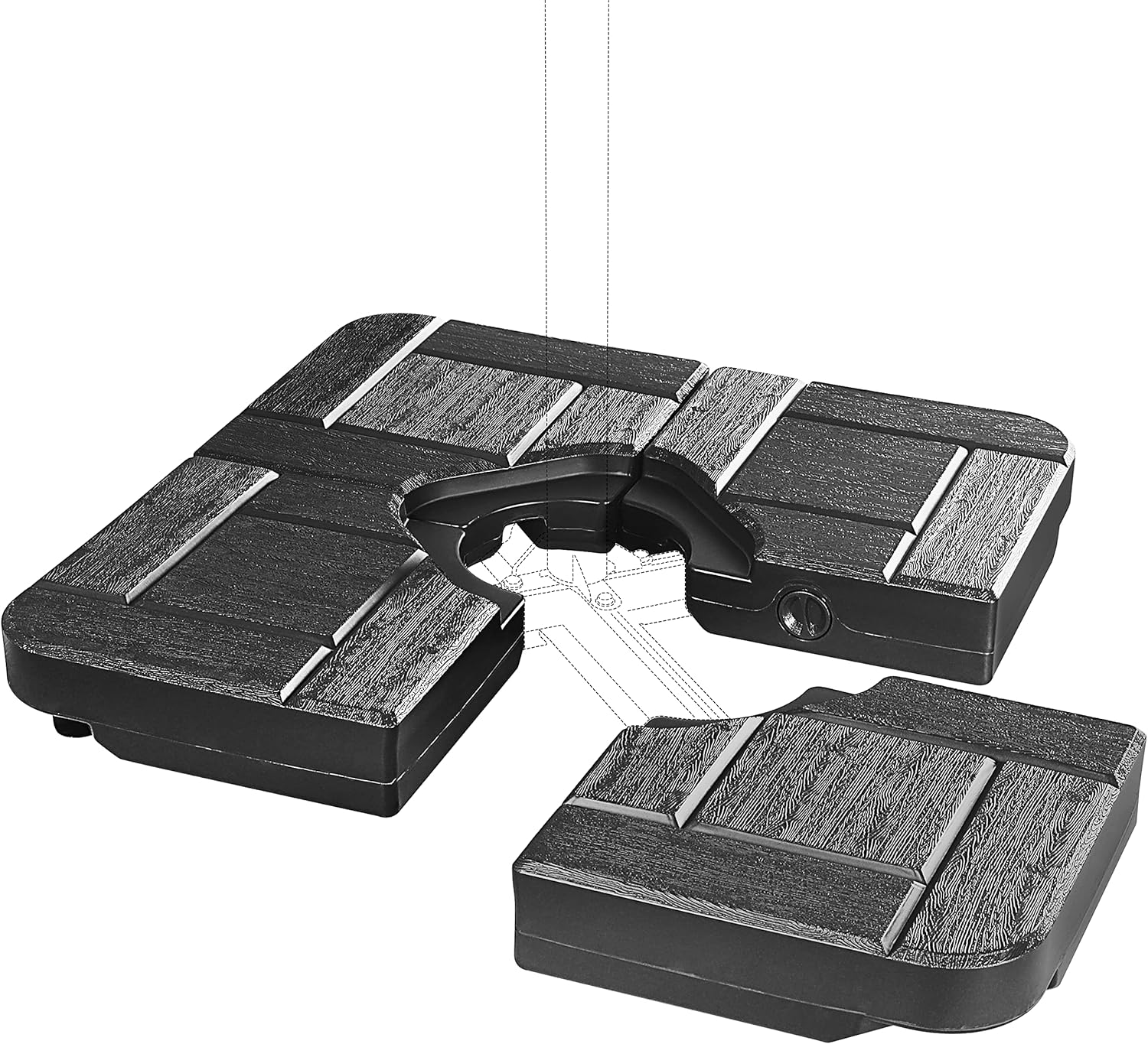 FRUITEAM 4Pcs Cantilever Umbrellas Heavy Duty, 160lb Capacity Heavy Weight Stand with Easy-Fill Spouts for Water or Sand for 9-10FT Patio Umbrellas Use(Carbon Black) 160LBS Black