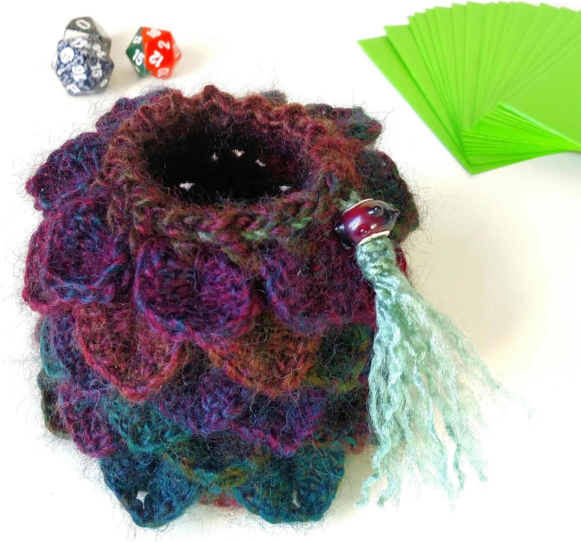 Dragon Scale Dice Bag 4 inch Variegated Yarn Pouch