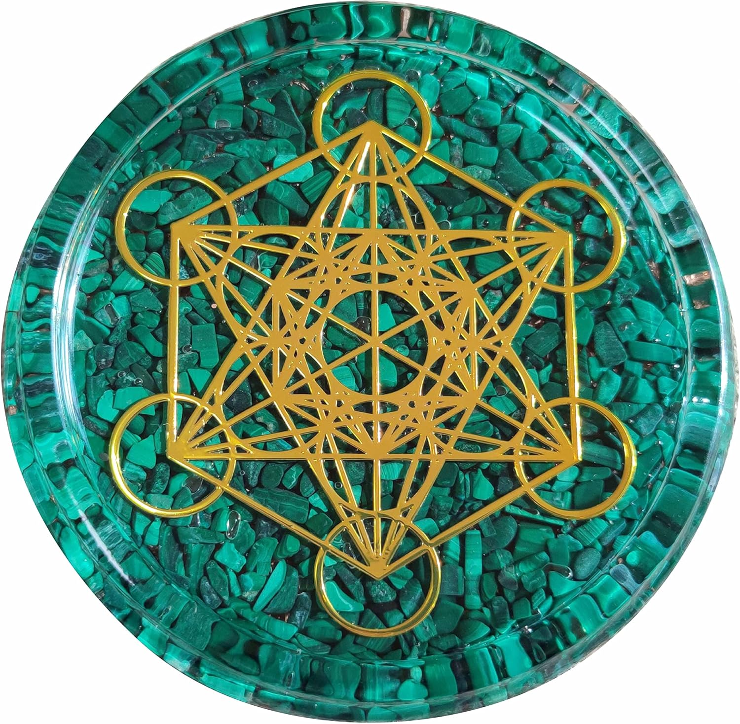 LARGE 4" Malachite Crystals Metatron's Cube Merkaba Coaster Water Charging Plate Energy Dome