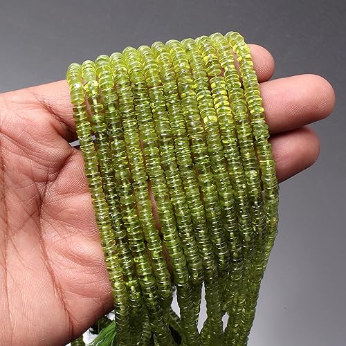 Miniatura 2 de Cuentas Heishi de peridoto natural, cuentas planas redondas de peridoto de 0.197-0.236 in, hilo de peridoto de 16 pulgadas