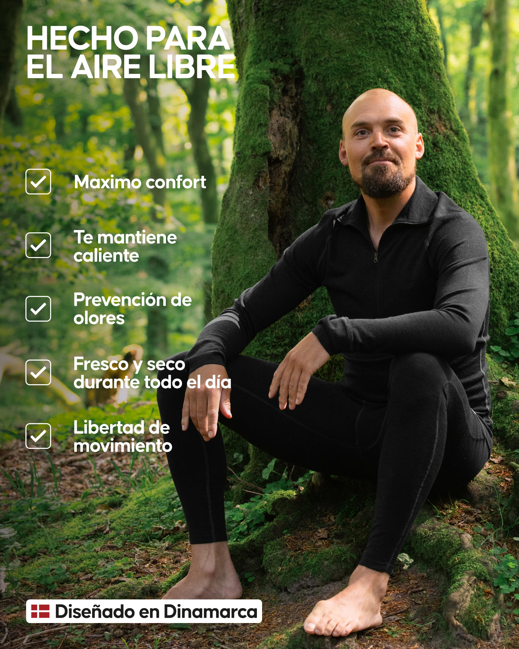 DANISH ENDURANCE Capa Base Media Cremallera Merino Hombre, Conjunto Térmico