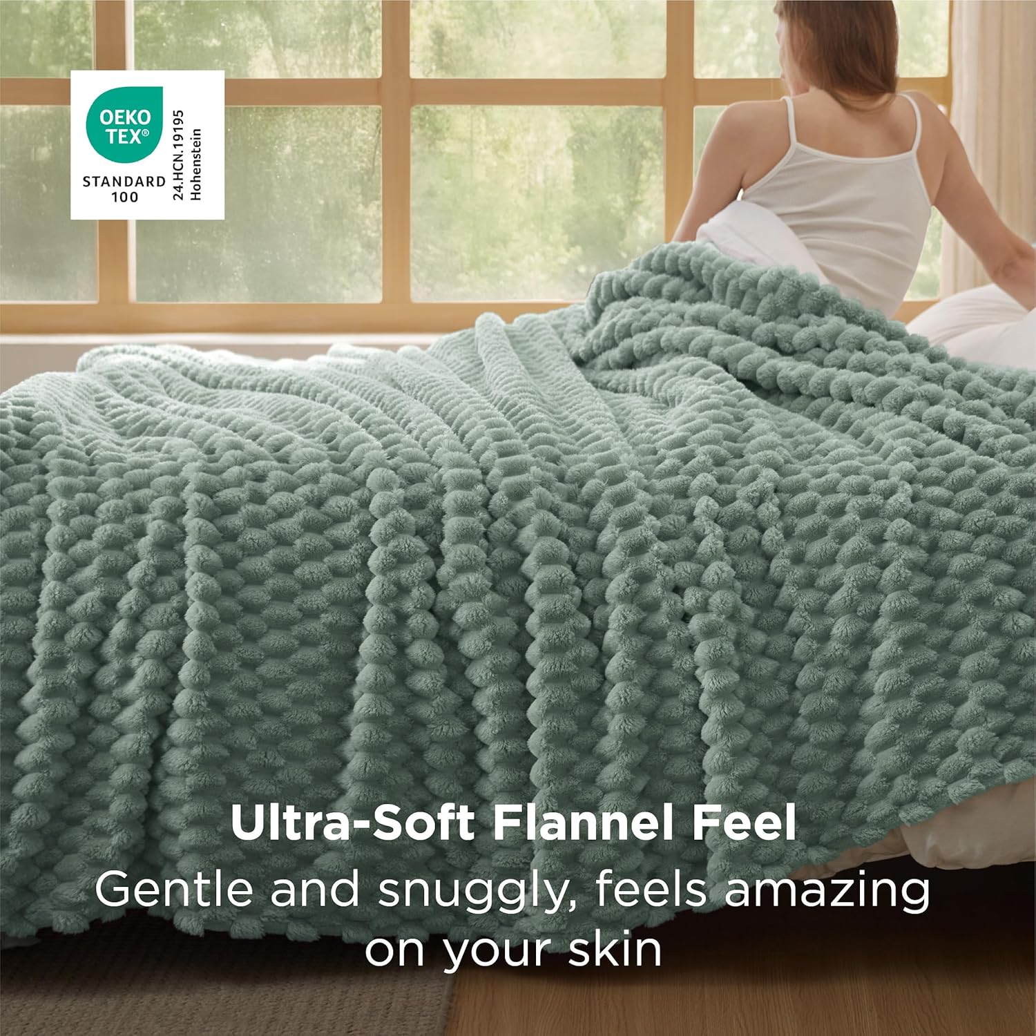 Bedsure GentleSoft Blankets Queen Size for Bed - 350GSM Super Soft Cozy Blanket for Women Men Girls as Gifts, Large Fuzzy Fleece Throw for Bedroom Home Decor, Sage Green, 90x90 Inches - Image 2