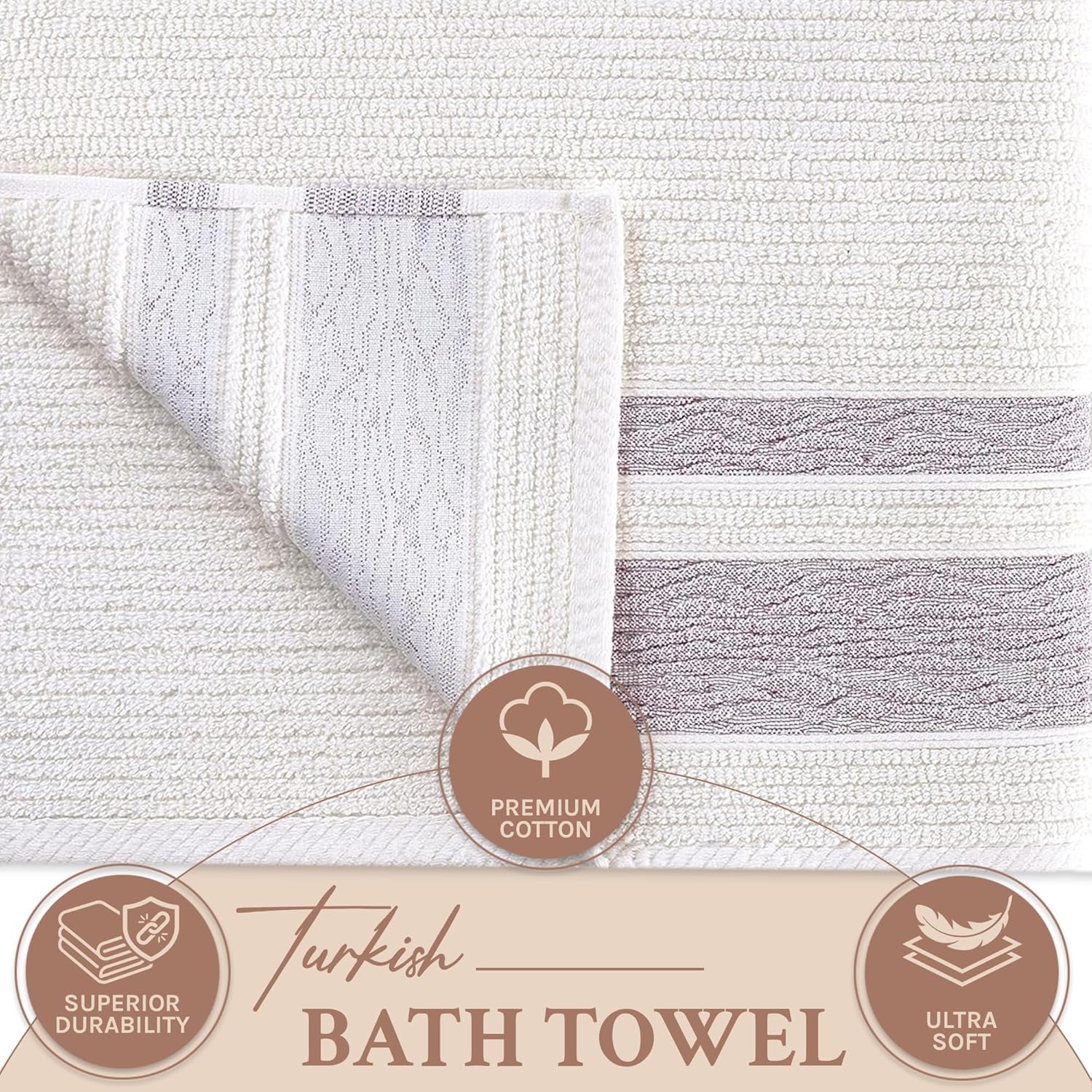 Arconiz Luxury Turkish Cotton Bath Towel Set - 2-Piece XL Bath Towels (30x56), Soft, Quick Dry, Absorbent - Beige/Burgundy, for Bathroom, Spa, Hotel