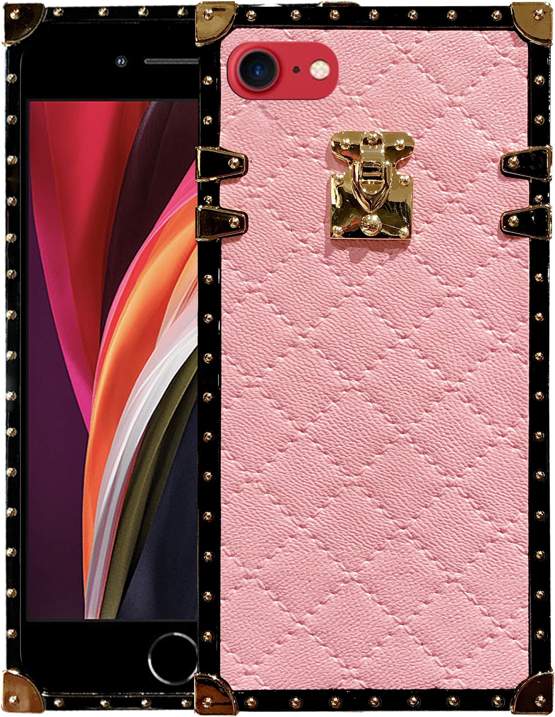 Westillux Se 2020 case Square Shape Box Trunk Compatible with Apple iPhone se2020 / 7/8 Cases iphone7 iphone8 iphonese 2 i8 i7 Girly Cover funda Girls Women Pretty Luxury Skin Bumper (4.7 inch Pink)