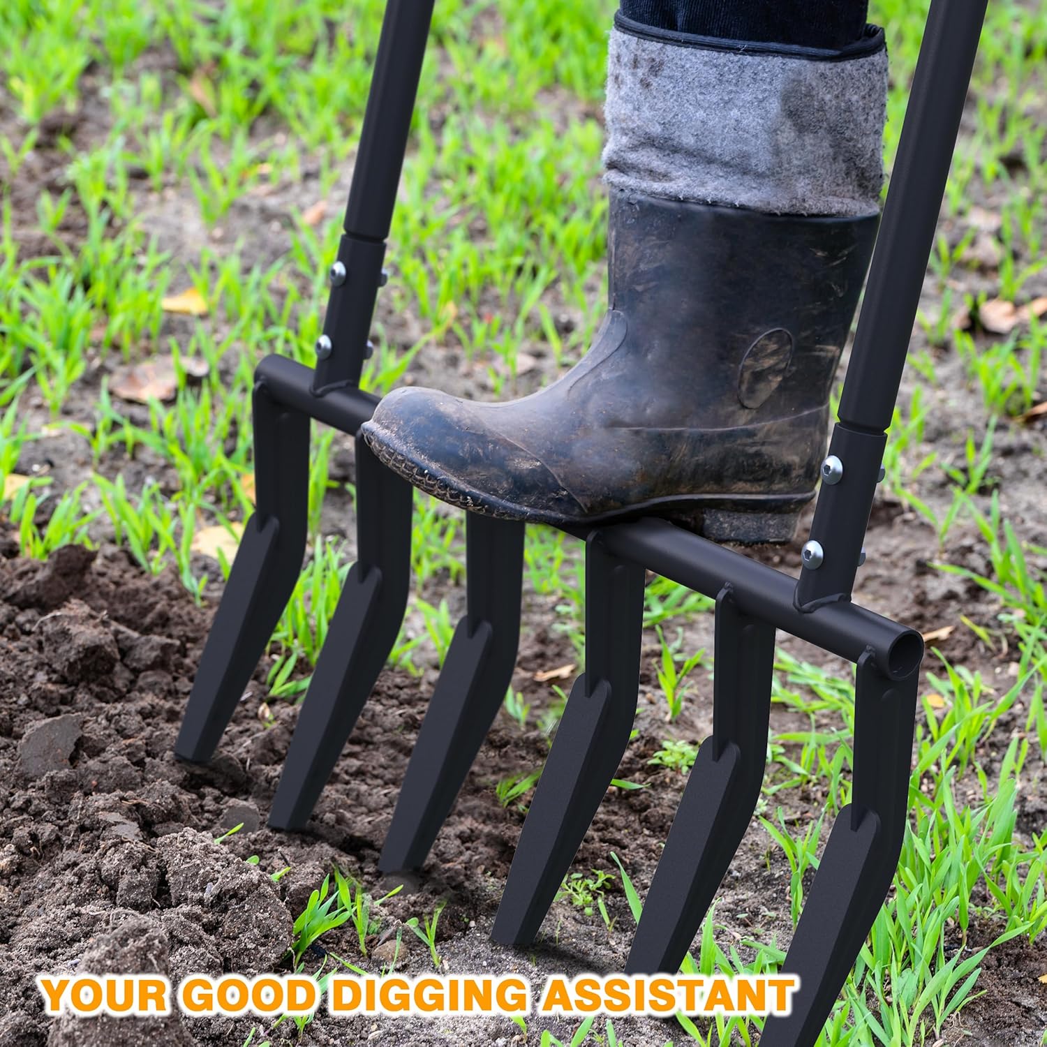 6 Steel Tines 20 in Wide BroadFork Garden Tool, 52 inch Heigh Durable Handles, Ergonomic U-Shaped Design, Black Hand Tiller Broad Fork Great for Farm and Garden, Digging Crushing Aerate Soil