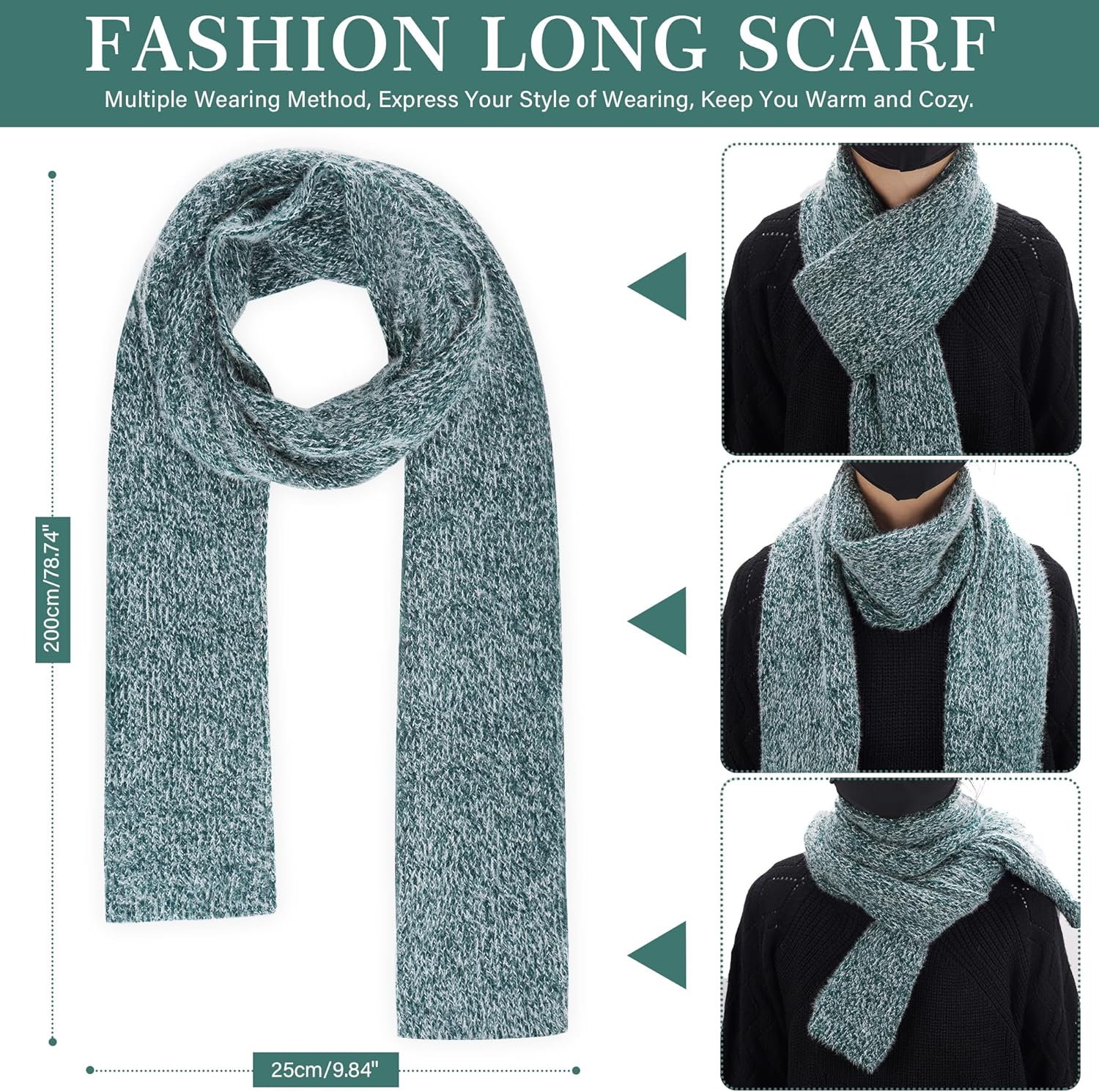 Womens Winter Warm Knit Beanie Hat Touchscreen Gloves Long Neck Scarf Set with Fleece Lined Skull Caps Gifts for Women - Image 5