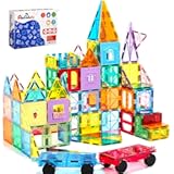 Magnetic Tiles 100PCS with 2 Cars, STEM Educational Building Blocks for Kids Ages 3-9, Magnet Construction Toys Gift for Toddlers
