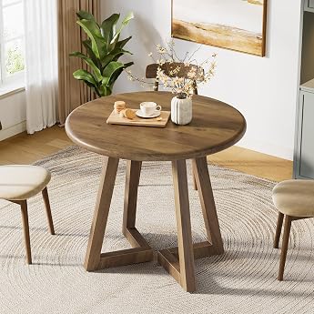 Tribesigns Small Round Dining Table for 2-4 Seater 80cm Kitchen Table for Dining Room Living Room Brown Table Only