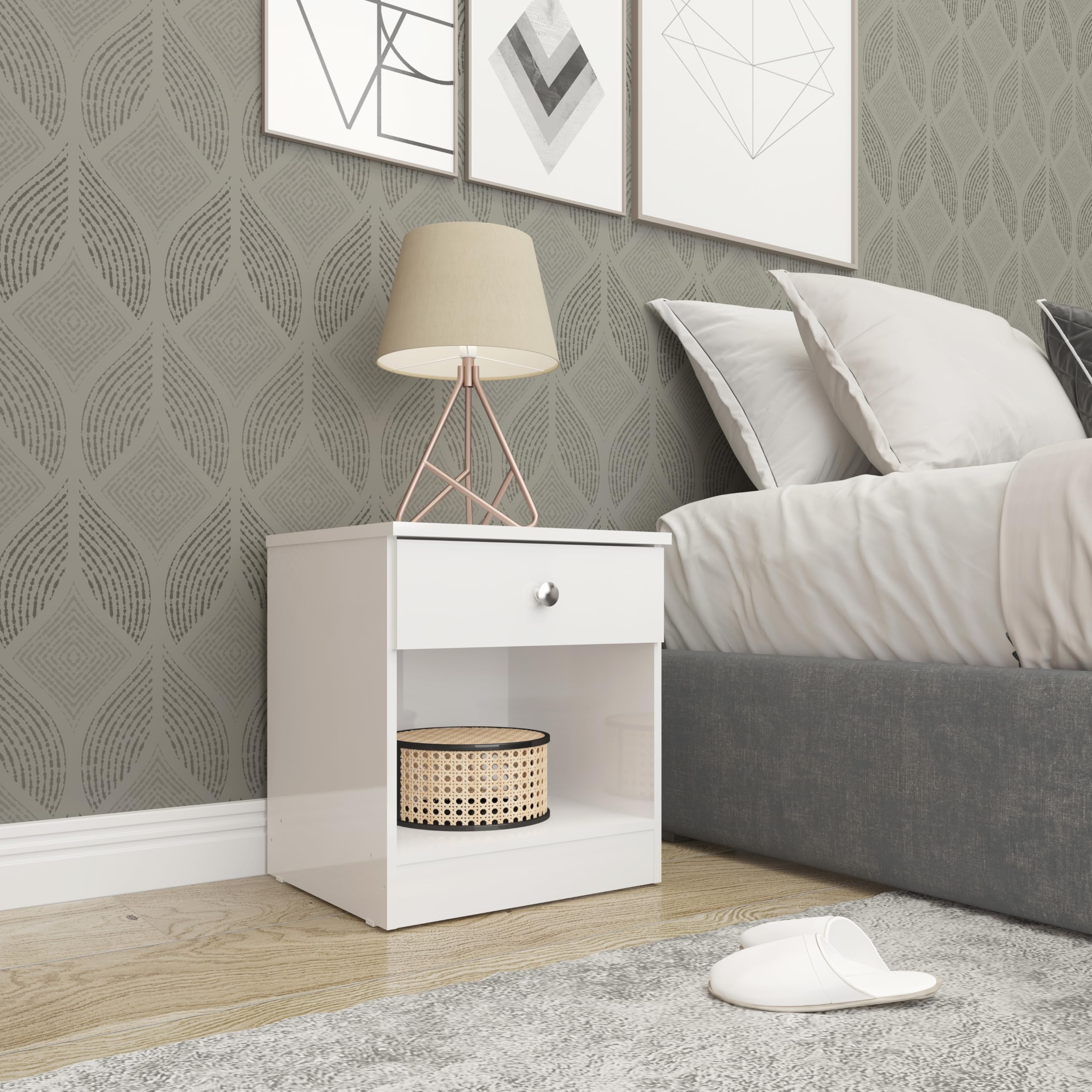 Seconique Denver 1 Drawer Bedside in White Gloss