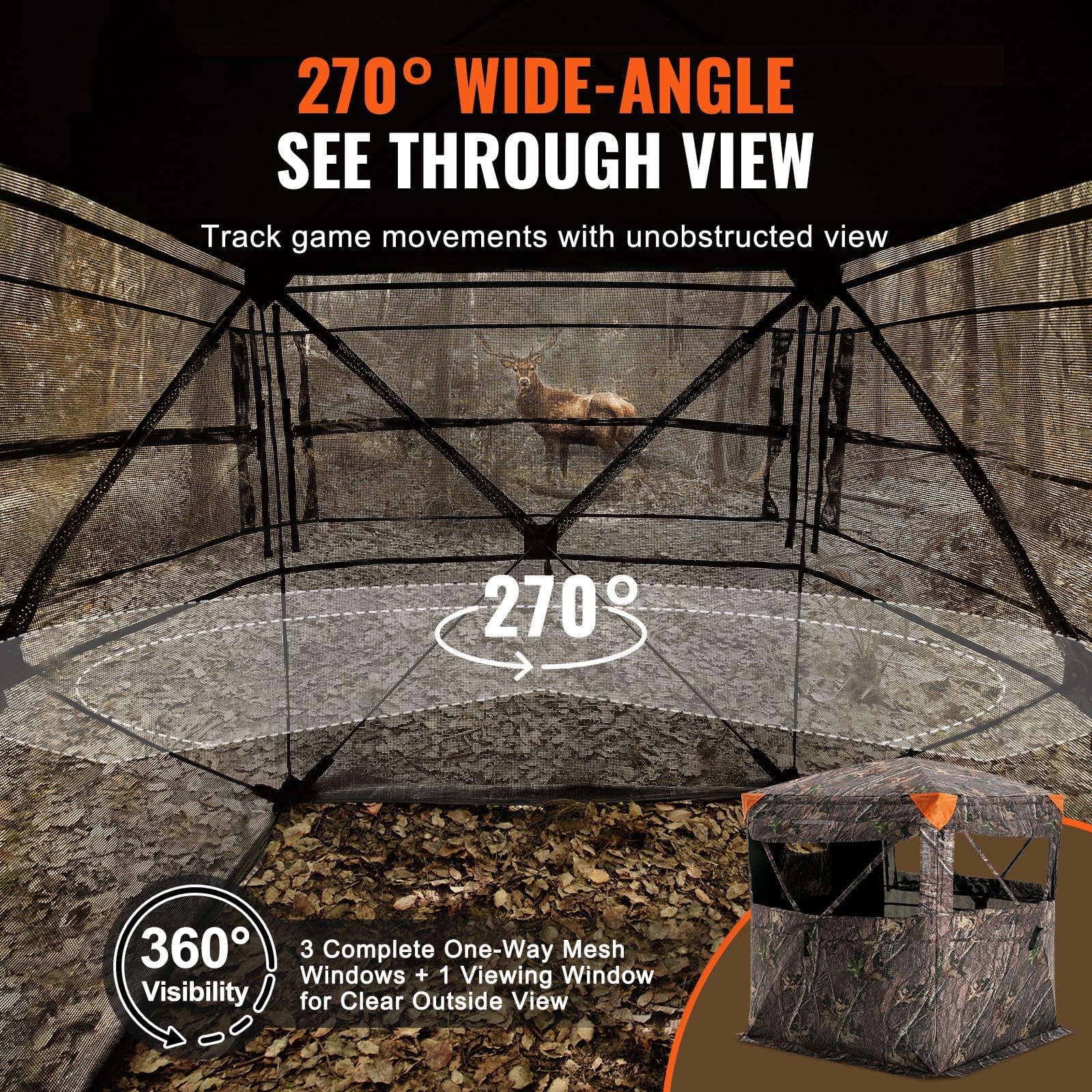 Happybuy 270° See-Through Hunting Blind, 1-2 Person Pop-Up Deer Tent, Portable Ground Blind with Carry Bag, One-Way Mesh for Turkey & Deer Hunting, Resilient Outdoor Material
