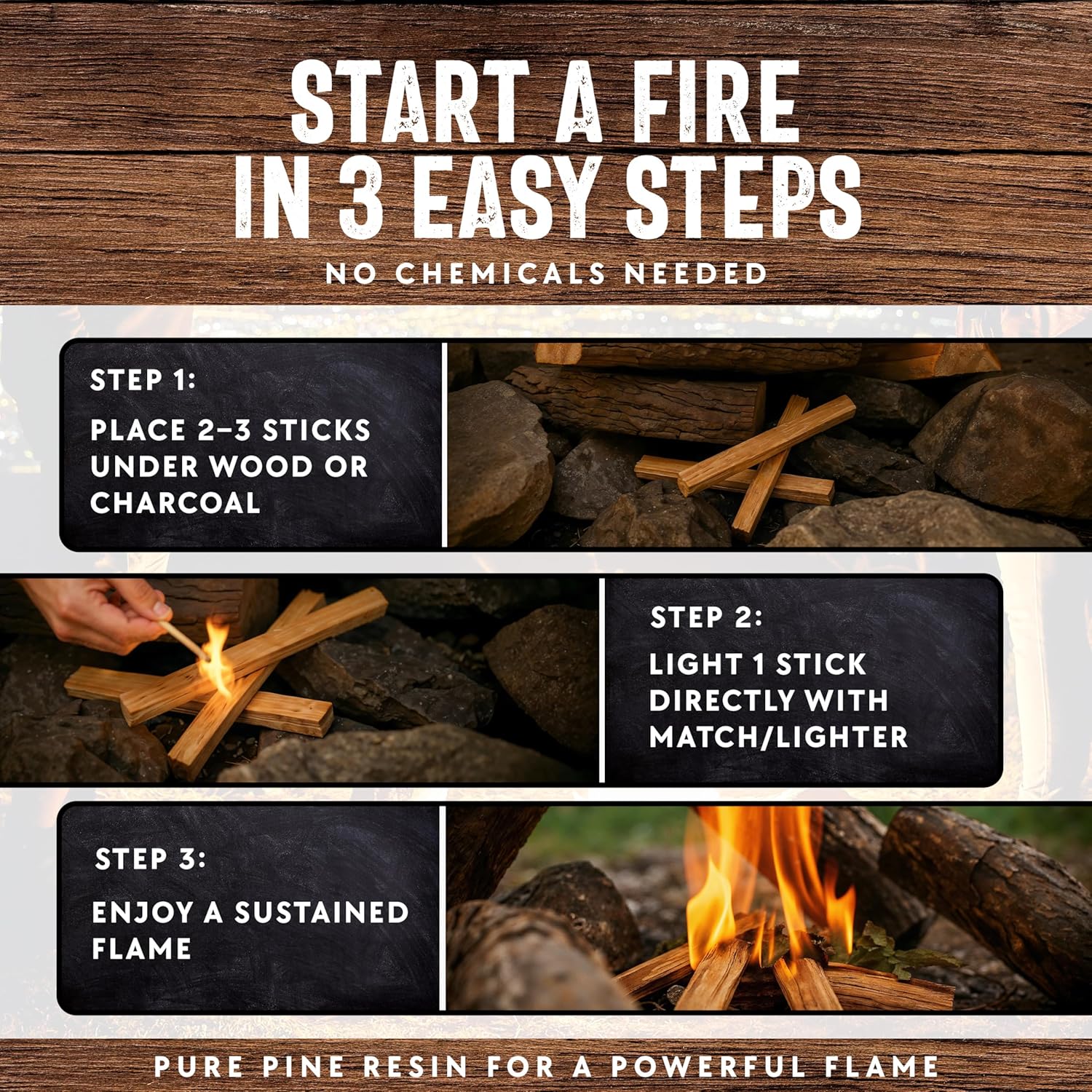 50lb Fatwood Fire Starter Sticks | 100% Natural Fire Starters for Fire Pit, Wood Stoves, Fireplaces & Bonfire | Easy Start w/Just 2 Sticks Burns in All Weather Conditions by Billy Buckskin (50lb Box)