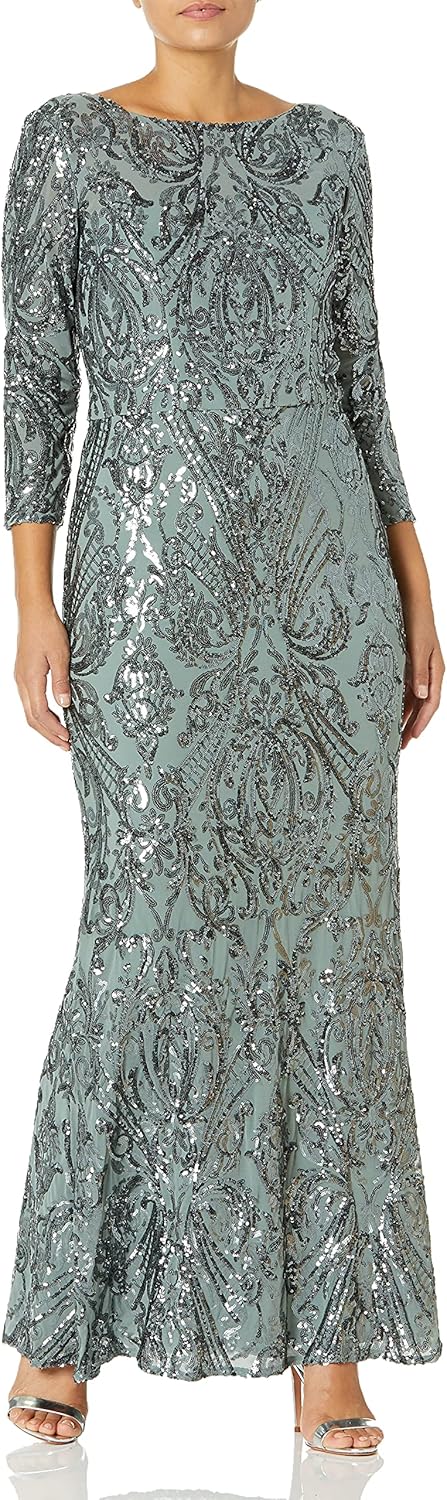 cachet metallic sequin gown