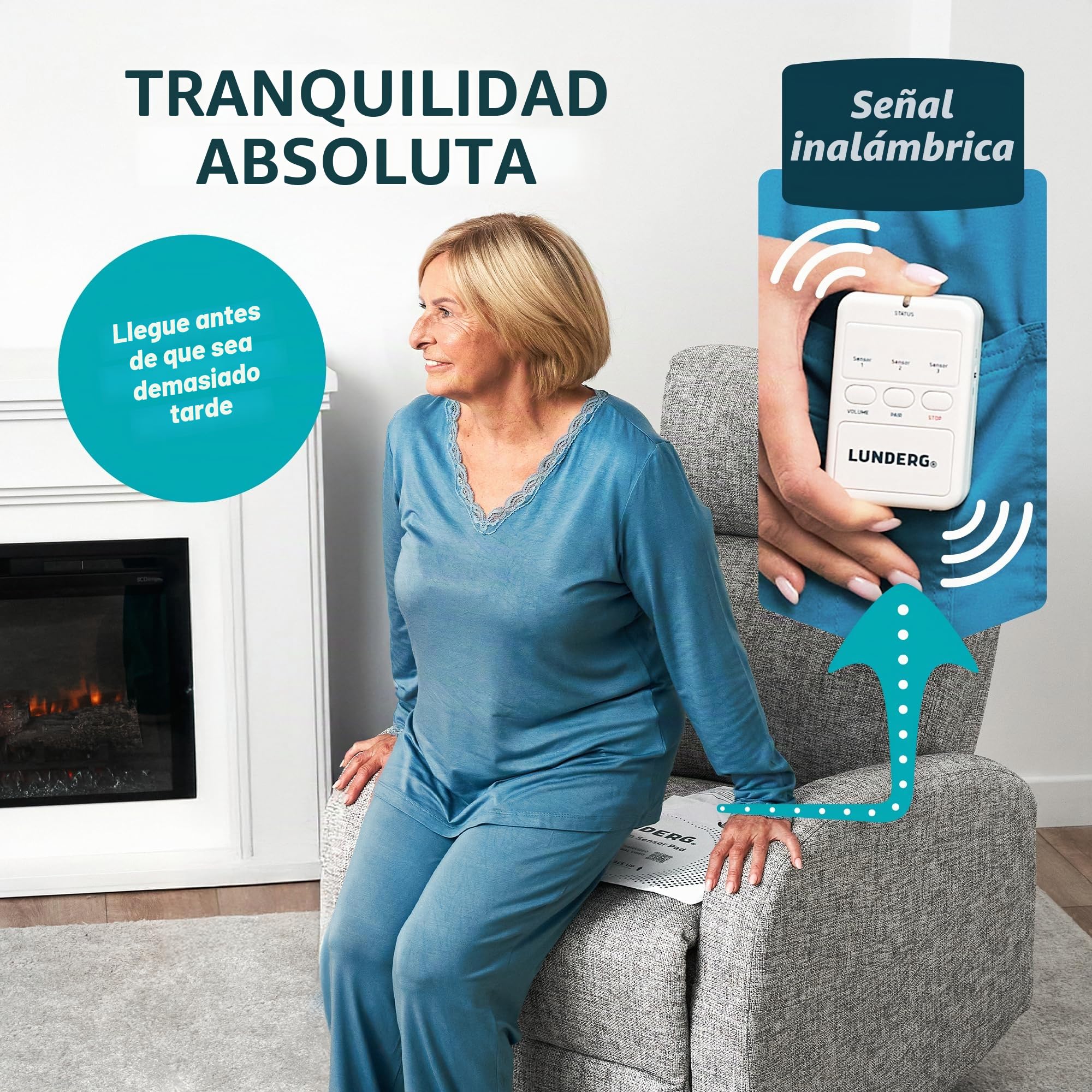 Lunderg Sistema de alarma inalámbrico de silla para personas mayores, alerta a los cuidadores cuando se ponen de pie, sin alarma en la silla para asustar a tu ser querido, prevención de caídas para