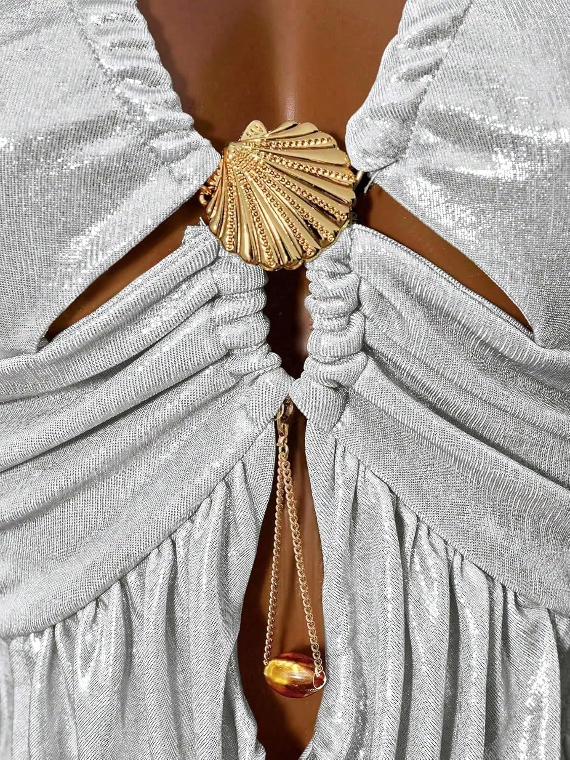 OYOANGLE Women's Glitter Criss Cross Halter Mini Cami Dress Draped Front Ruched Bodycon Party Dresses - Image 5