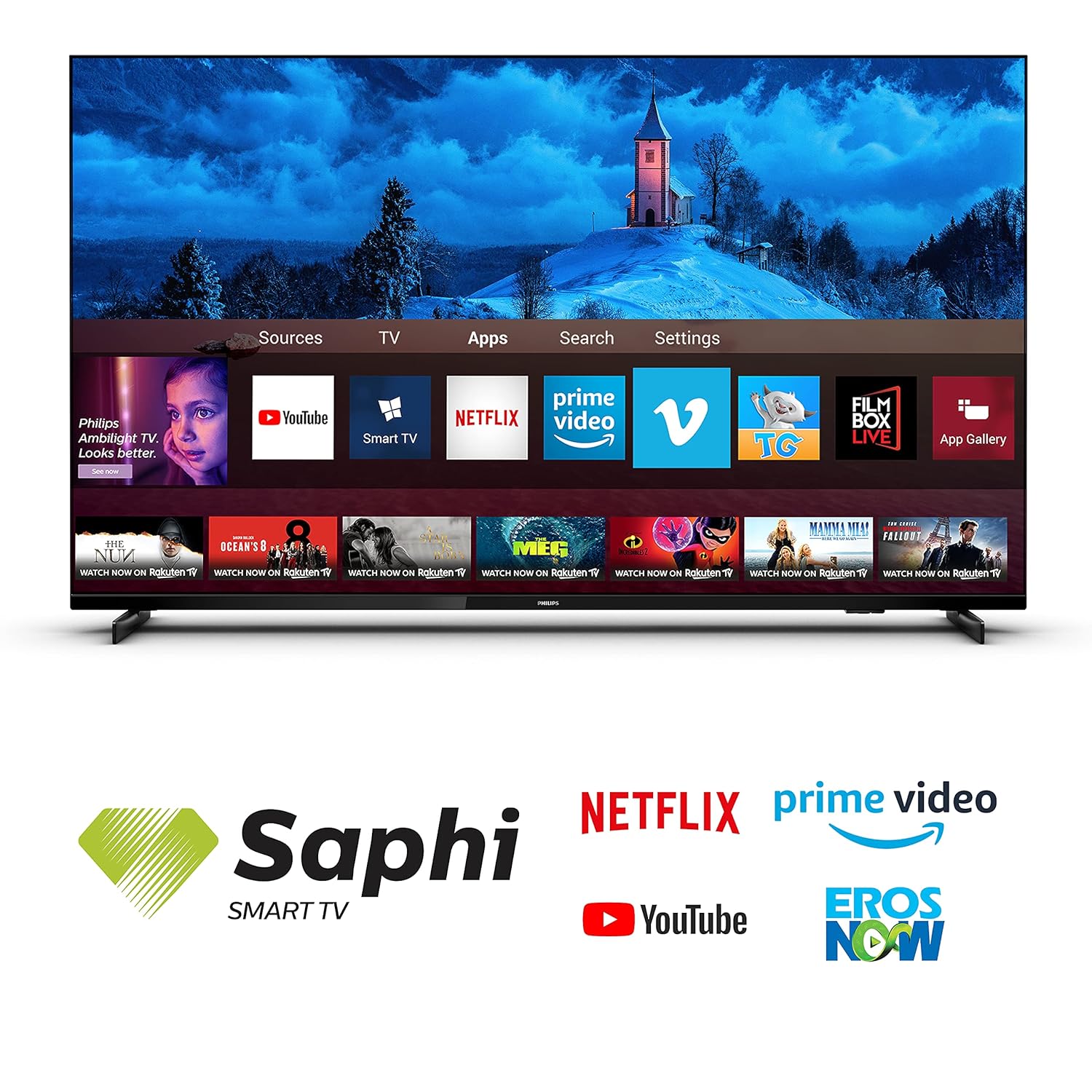 Philips Smart TV interface showing various apps