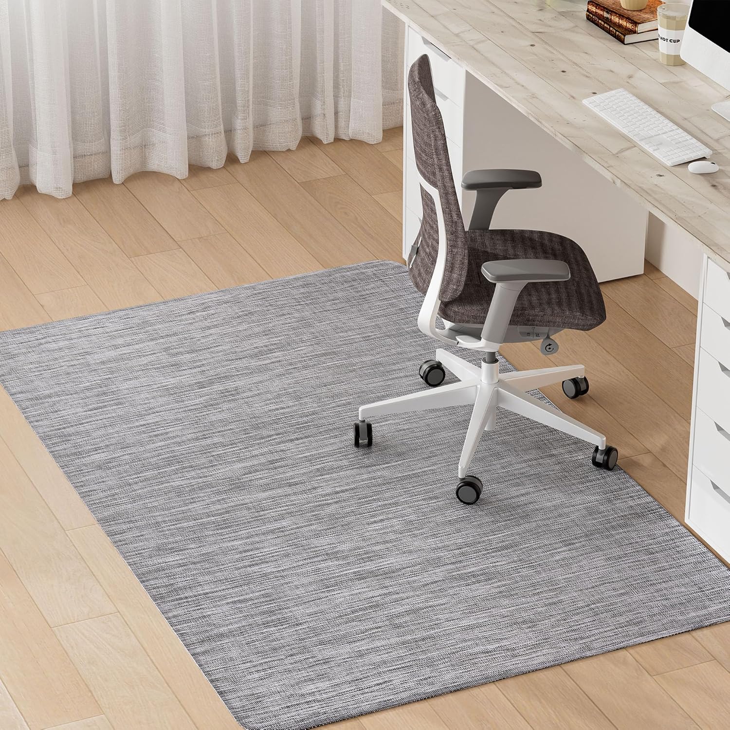 Office Chair Mat for Hardwood & Tile Floor, 48"x60" Desk Computer Chair Mat, Anti Slip, Non-Curve, Floor Protector Under Desk Low-Pile Office Rug for Rolling Chair 48"x60" Grey