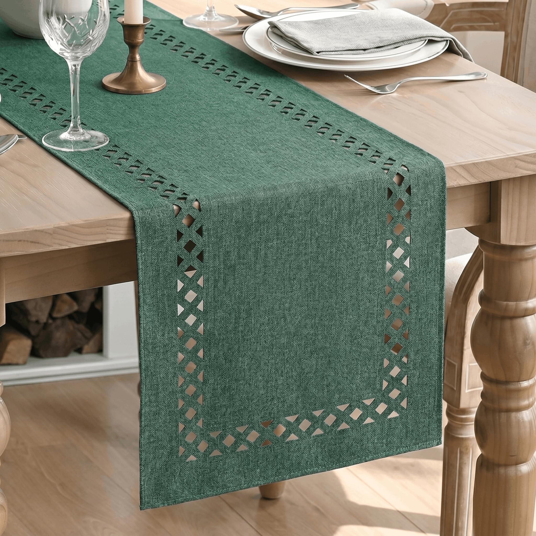 Artoid Mode Forest Green Geometric Hollow Christmas Table Runner 40x180cm โ image 1