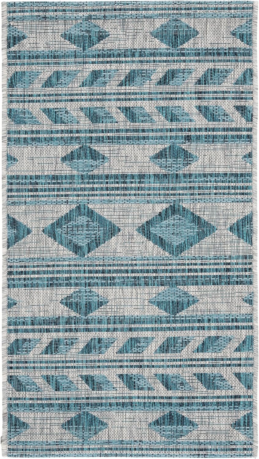 SAFAVIEH Washable Rug Outdoor Courtyard Collection - 2' x 3'7", Grey & Teal, Non-Shedding & Easy Cleaning, Ideal for Patio, Front Door, Entryway, Doormat (CY8529-37212)