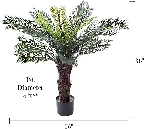 Miniatura 3 de Palmera artificial Cycas - Planta sintética en maceta de 3 pies para decoración del hogar u oficina, vegetación ornamental para uso en interiores o
