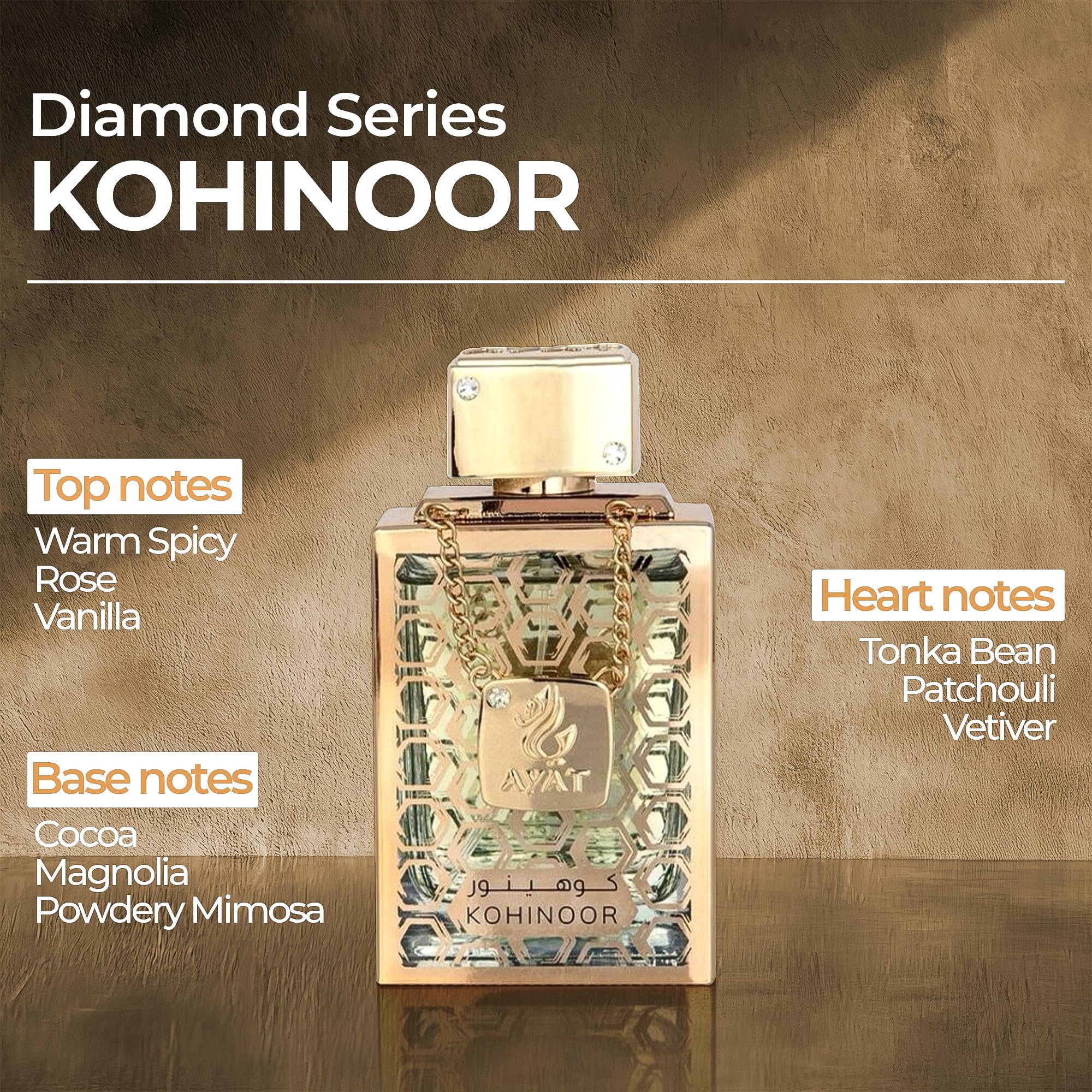 Ayat Perfumes - Eau De Parfum Diamond Series 100 ml - Profumo donna e uomo - Profumo Dubai - Prodotto negli Emirati Arabi Uniti - Fragranza Sensuale orientale - Mista (KOHINOOR)