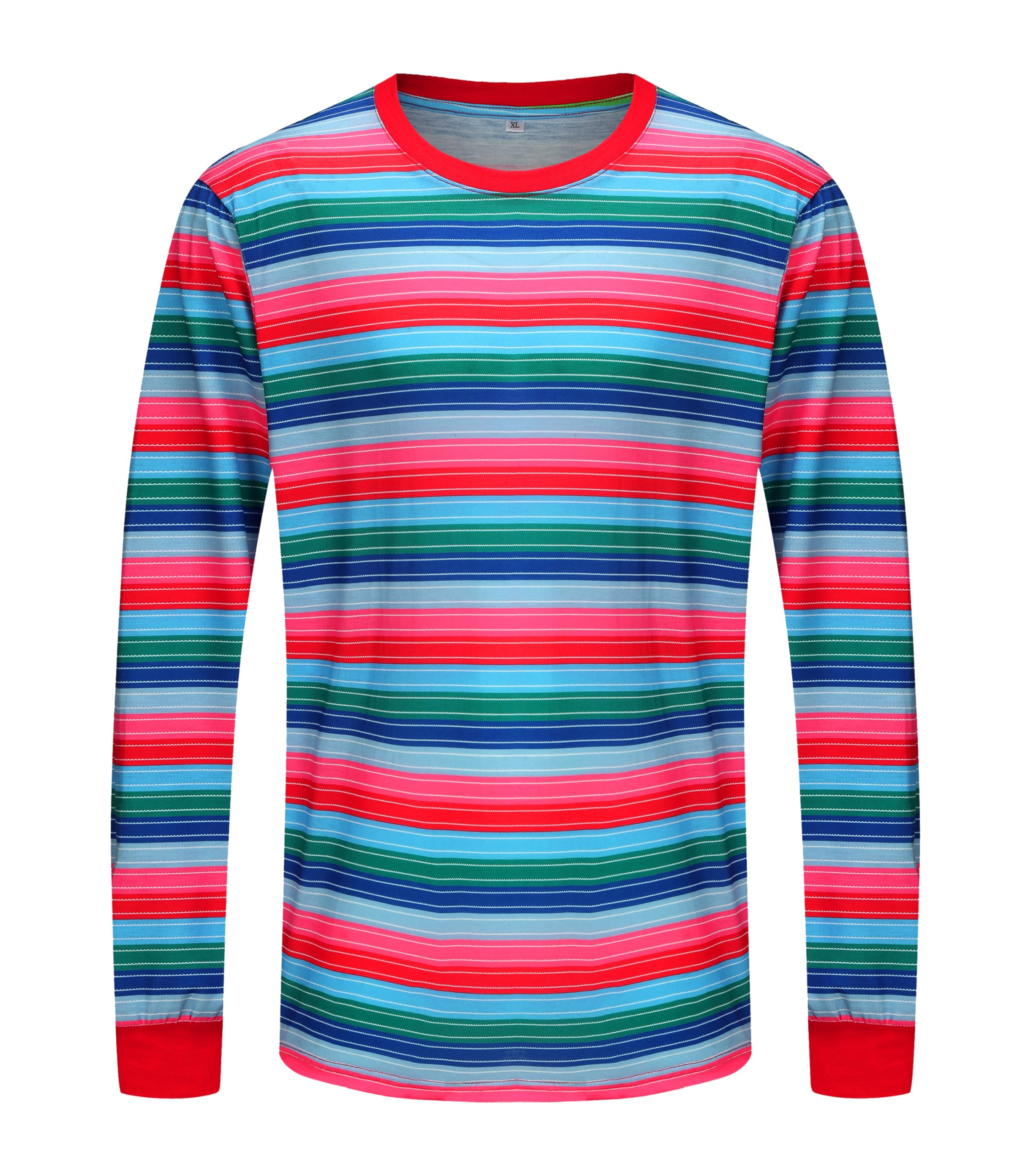 Tuoweey Halloween Costume for Men Horror Rainbow Striped Tee Casual Long Sleeve Shirt Tops, Striped-c, Large