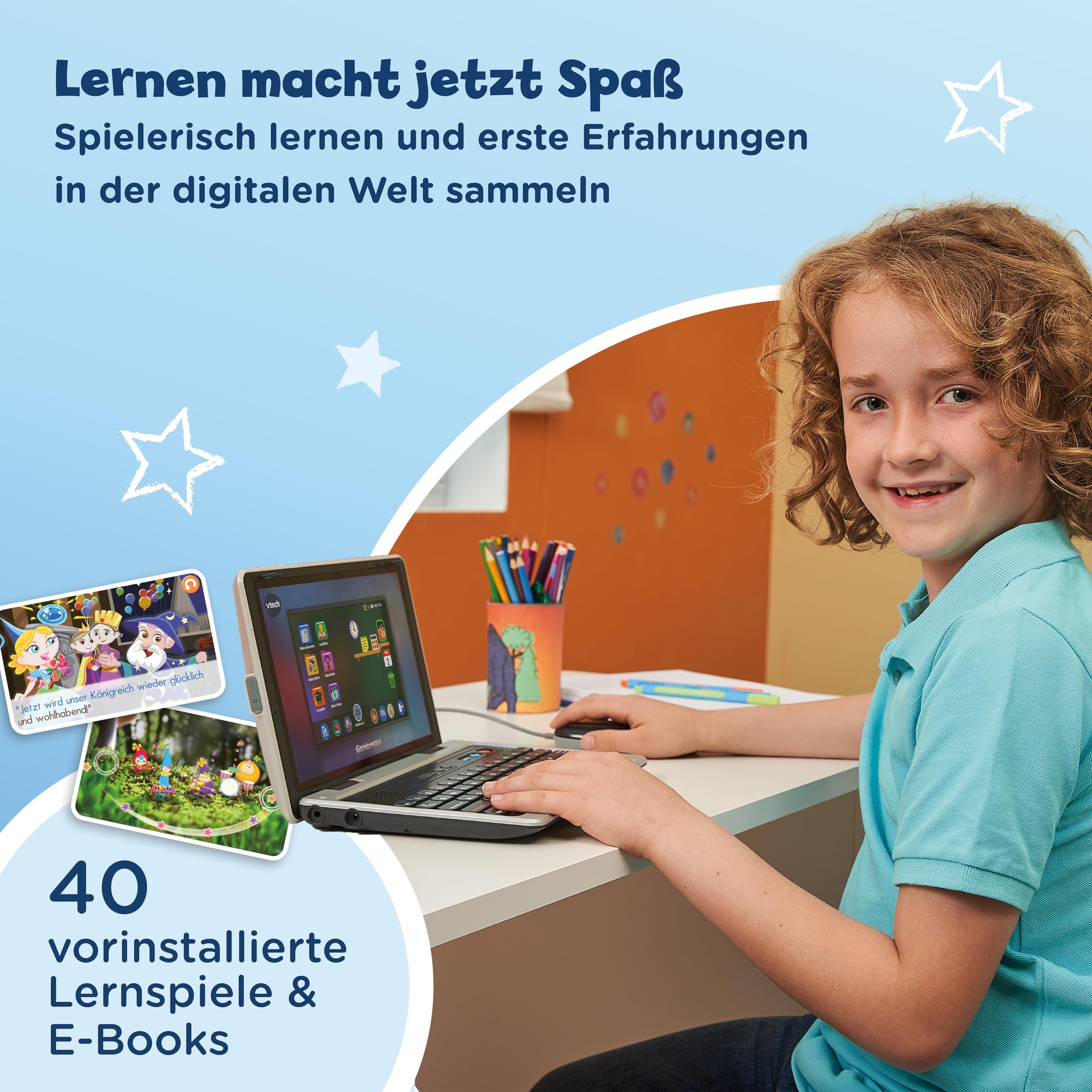 VTech Genio learning laptop XL - komputer edukacyjny z dużym 7" ekranem LCD z dostępem do Internetu, programem tekstowym i dużą ilością treści edukacyjnych - dla dzieci w wieku 5-12 lat, szary
