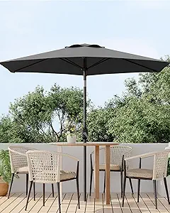 7.5FT Outdoor Patio Umbrella, Outdoor Table Umbrella, Market Umbrella with Push Button Tilt and Crank, 6 Sturdy Ribs UV Protection Waterproof for Garden, Deck, Backyard, Pool (Grey)