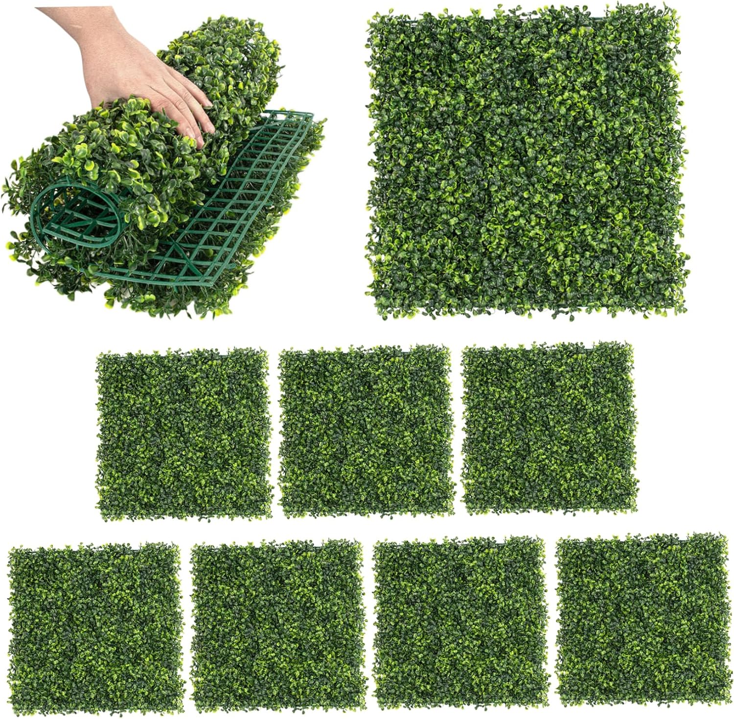 Artificial Grass Wall Decorative Privacy Hedge Screen 8Pcs – Green Grass Wall Panels Greenery Decor for Garden Fence Backyard, 10x10