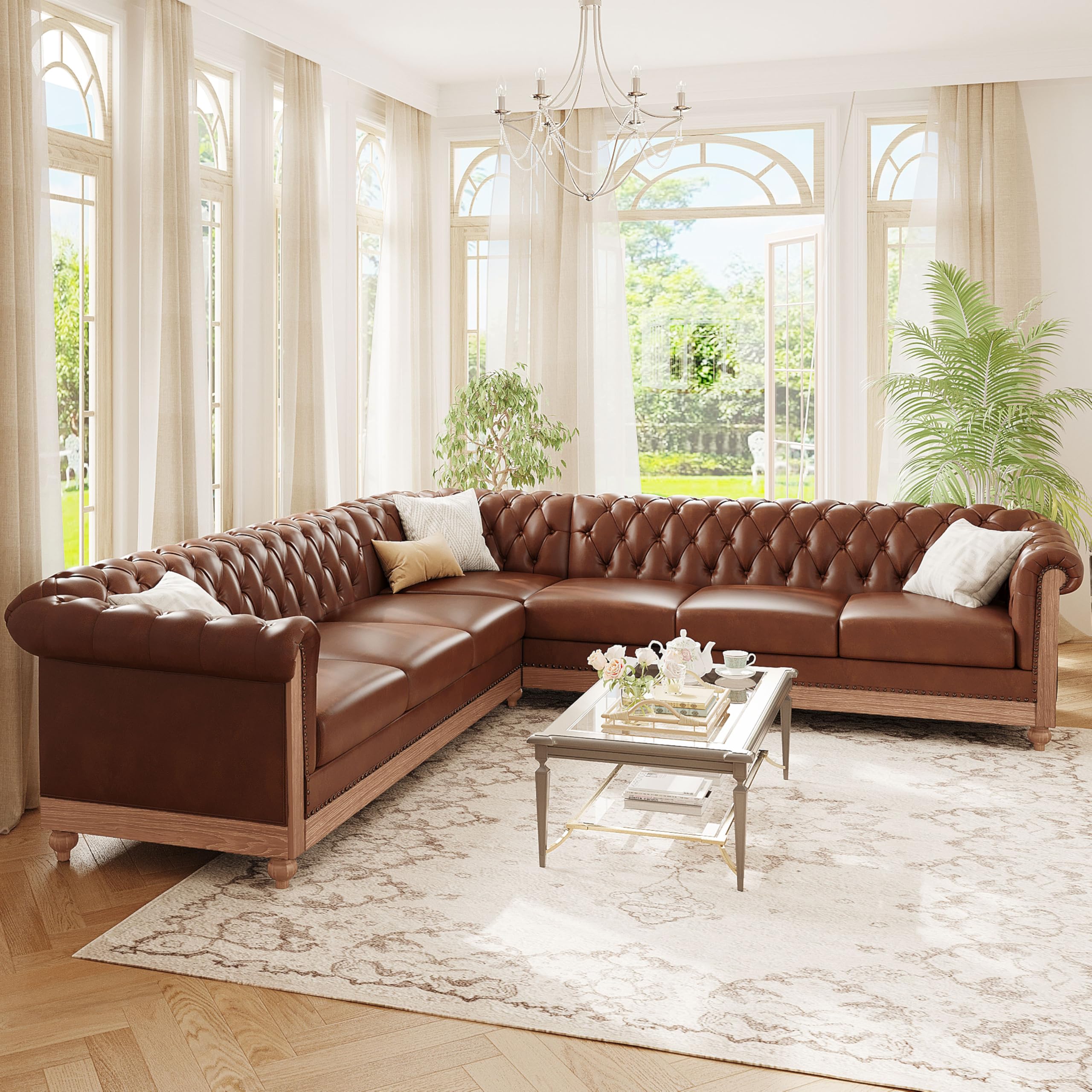 Amazon.com: Comfy Large Corner Sectional Sofa with Wooden Legs