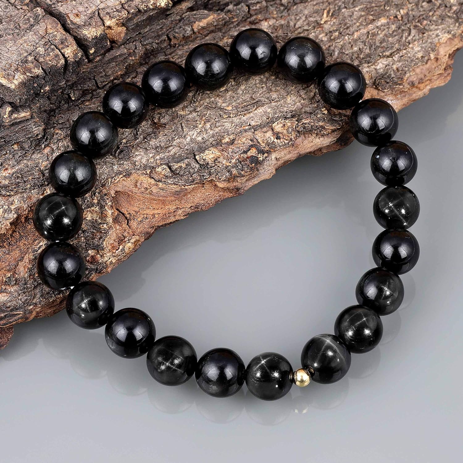 NirvanaIN Natural Black Star Diopside Bracelet, Handmade Gemstone 8mm Beaded Stretch Bracelets Semi-Precious Jewelry for Unisex