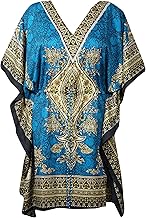 Mogul Interior Womens Caftan Dress, Loose Beach Dress, Blue Printed Dresses, Cruise Caftan Dresses 3XL