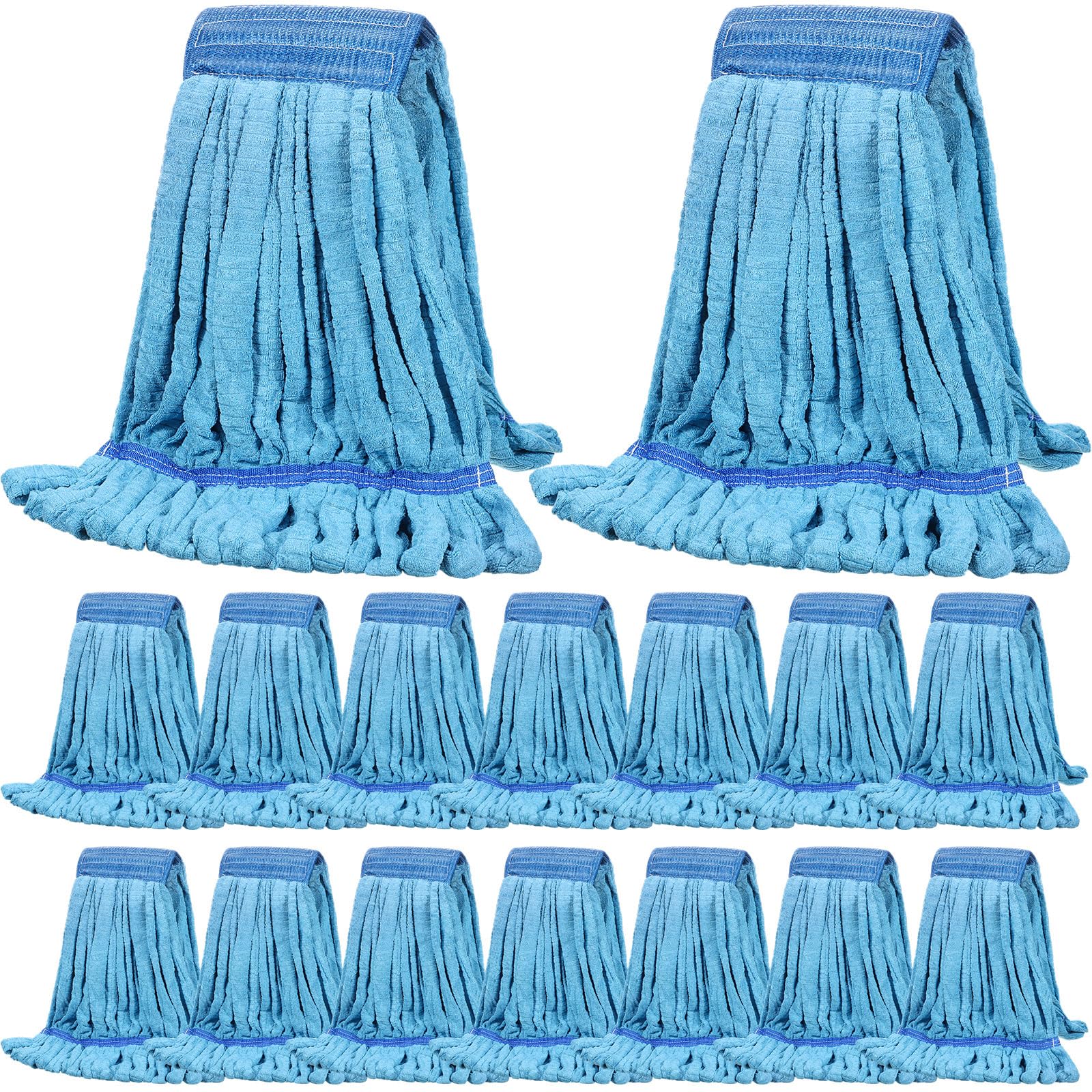 Lallisa 16 Pcs Bulk Commercial Mop Head Replacement 18 oz Tube Microfiber Mop Heads for Floor Cleaning Industrial Mop Heads Blue Looped End Wet Mop