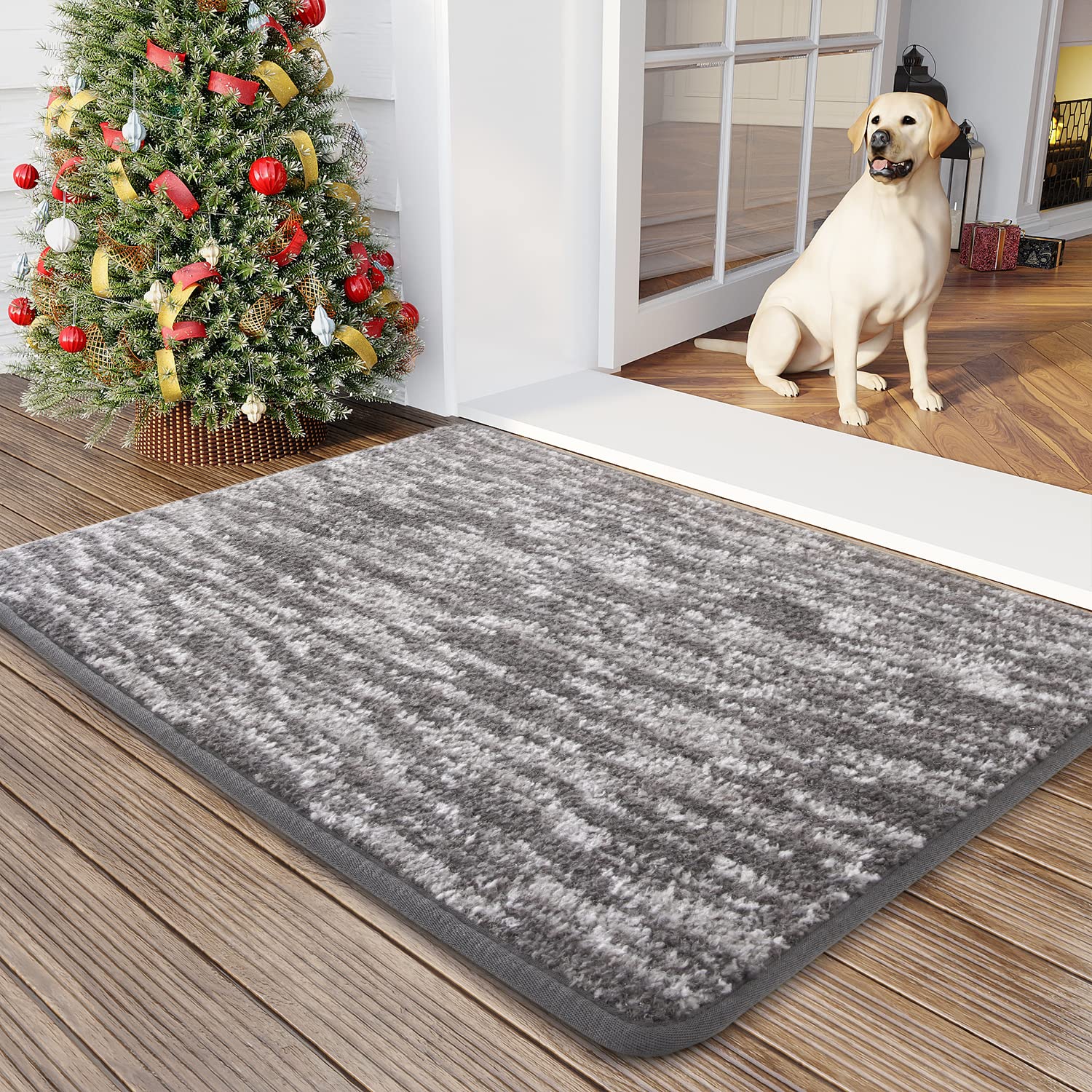 Tapetes de goma antideslizante y absorbente para puerta delantera, para entrada exterior, para patas y zapatos fangosos, color gris, 24 x 35 pulgadas