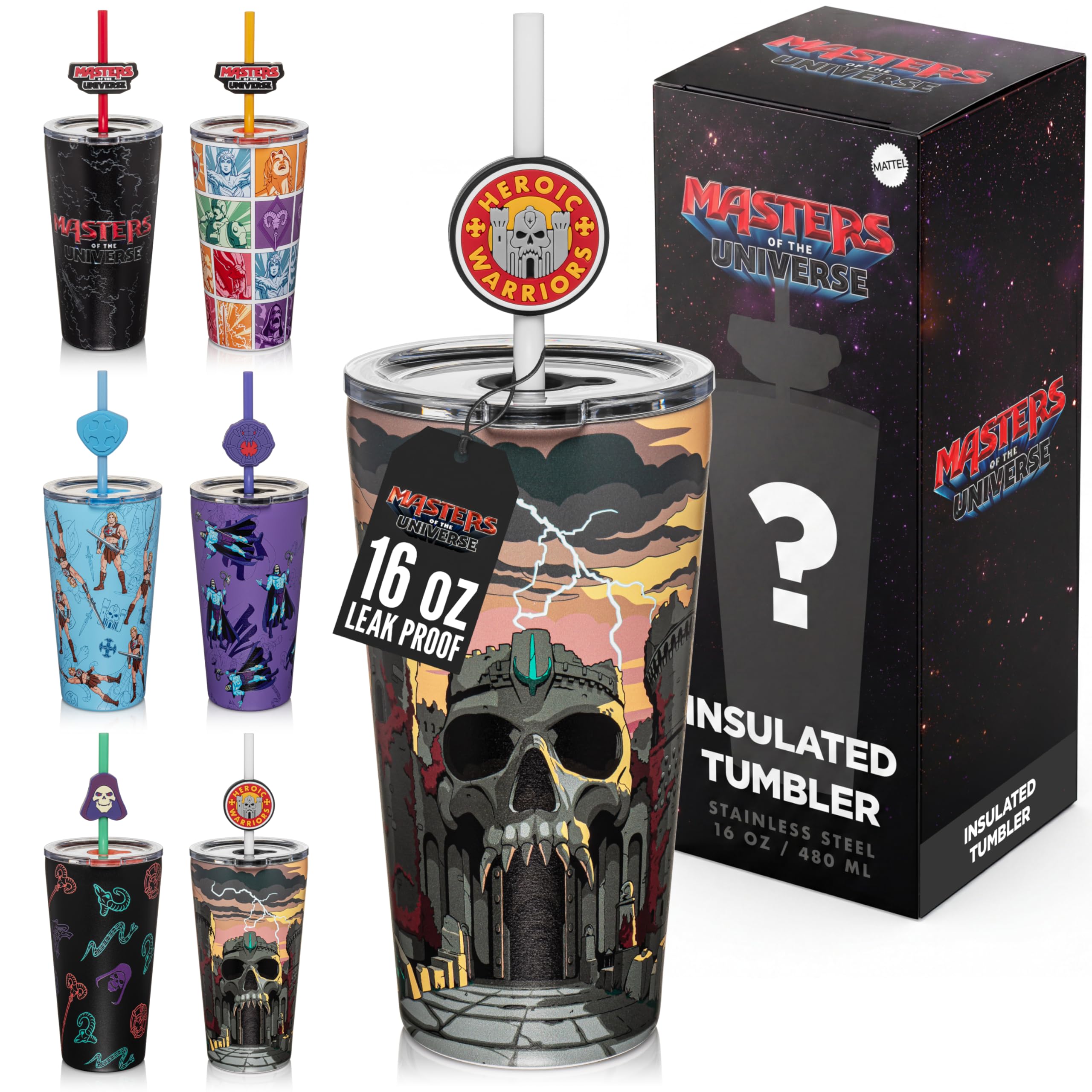 Dragon Glassware x Masters of the Universe (MOTU) Blind Box Tumbler, 16 oz | Vacuum Insulated Stainless Steel Tumbler with Straw & Lid; With Straw Topper; Official Masters of the Universe 2026 Movie Cup MOTU Mystery 16 Ounces