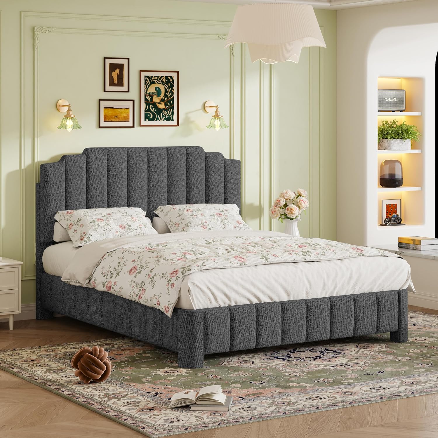 Amazon.com: HDDDZSW Queen Bed Frame with Adjustable Headboard, Boucle ...