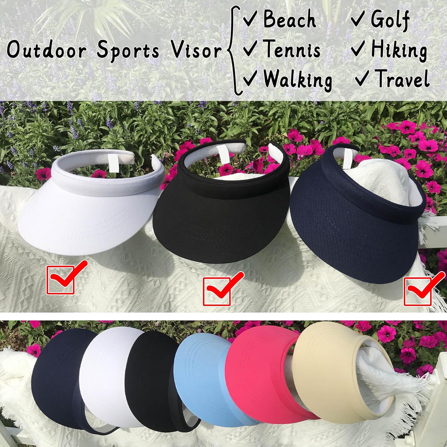 3 Pack Sports Sun Visor Hat Women Men Adjustable Clip On Visors Outdoor Golf Beach Cap - Image 5