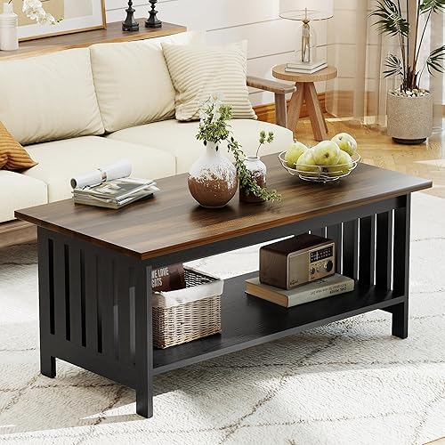 YOSHOOT Mesa de centro de granja de 39.4 pulgadas, mesas de centro para sala de estar, mesa de centro pequeña con almacenamiento, mesa central para
