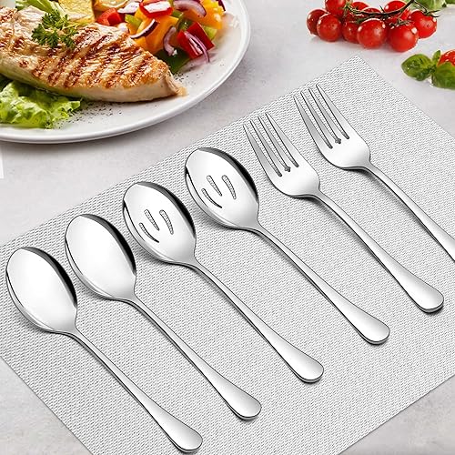 Miniatura 4 de Homikit Juego de 12 utensilios grandes de acero inoxidable para anfitriona, juego de cubiertos de metal que incluye 4 cucharas de servir, 4 cucharas