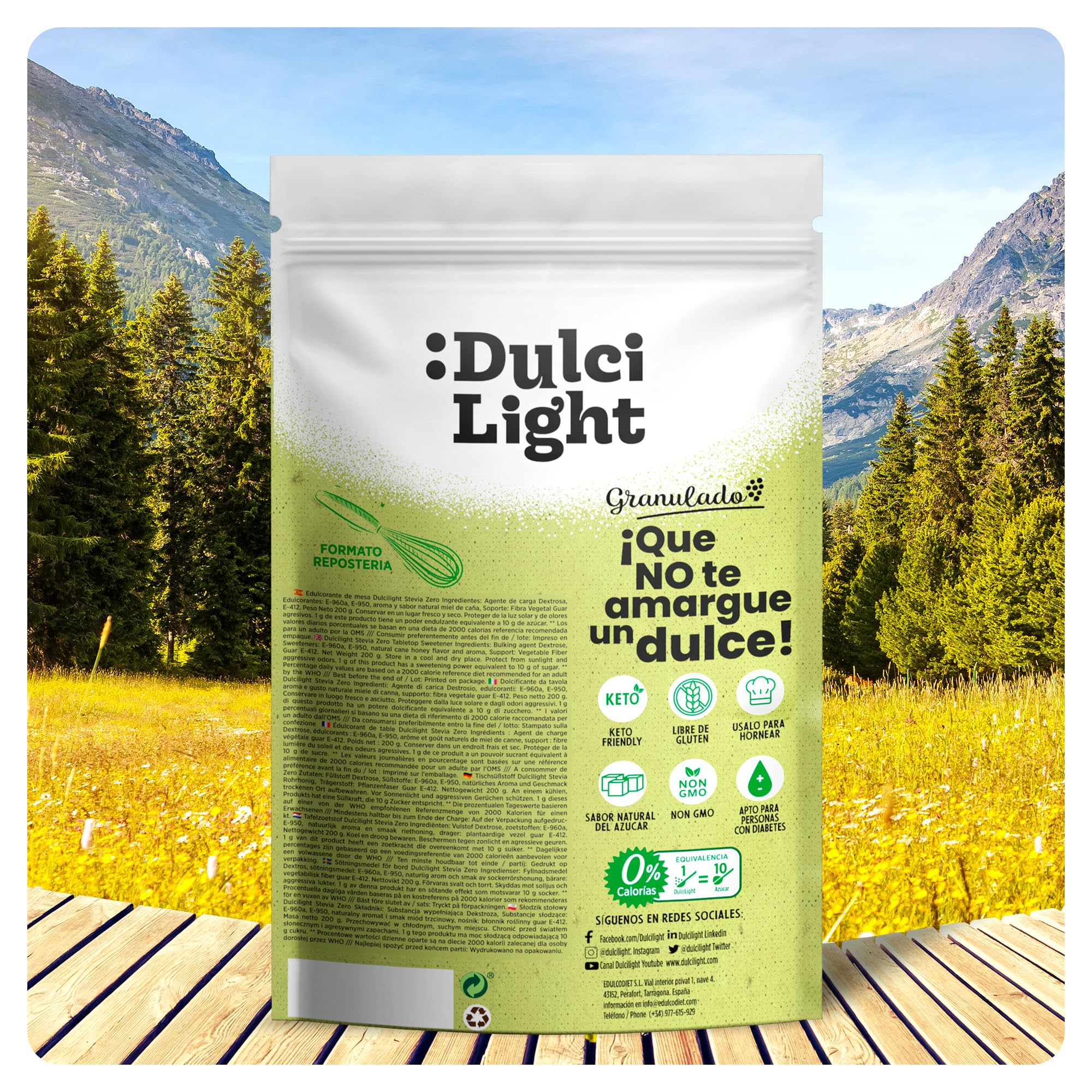 Dulcilight Estevia Granulada Doypack 200g Stevia 100% Sabor Natural Zero Calorías Edulcorante Sustituto del Azúcar No GMO Keto Vegano