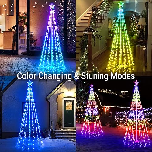 Miniatura 4 de Brizled Árbol de Navidad inteligente RGB, 8.5 pies con 370 luces LED, control de aplicación de árbol de cono que cambia de color, árbol iluminado