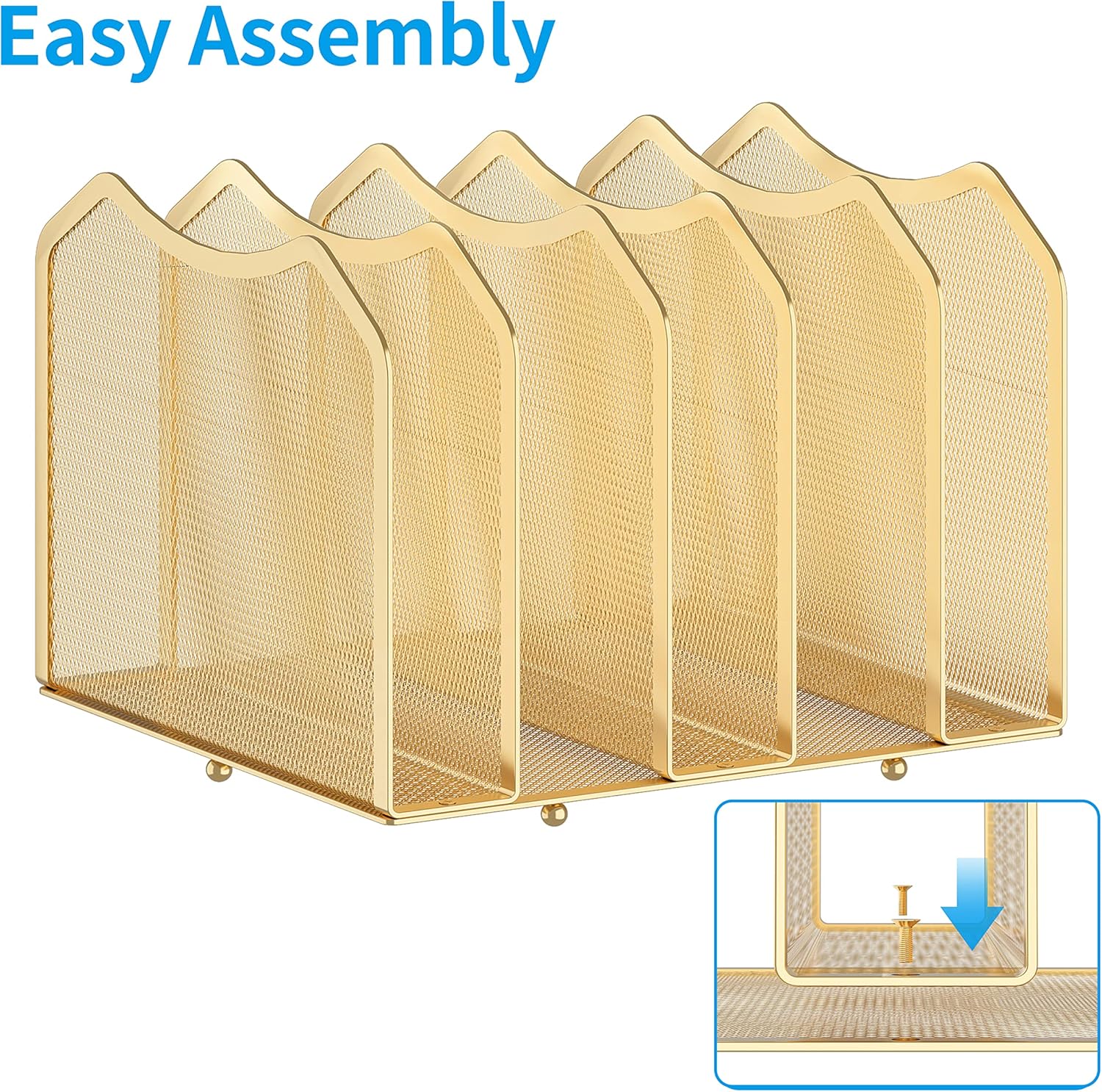 Simple Trending 5 Section Desk File Organizer, File Sorter for Home Office, Gold : Office Products