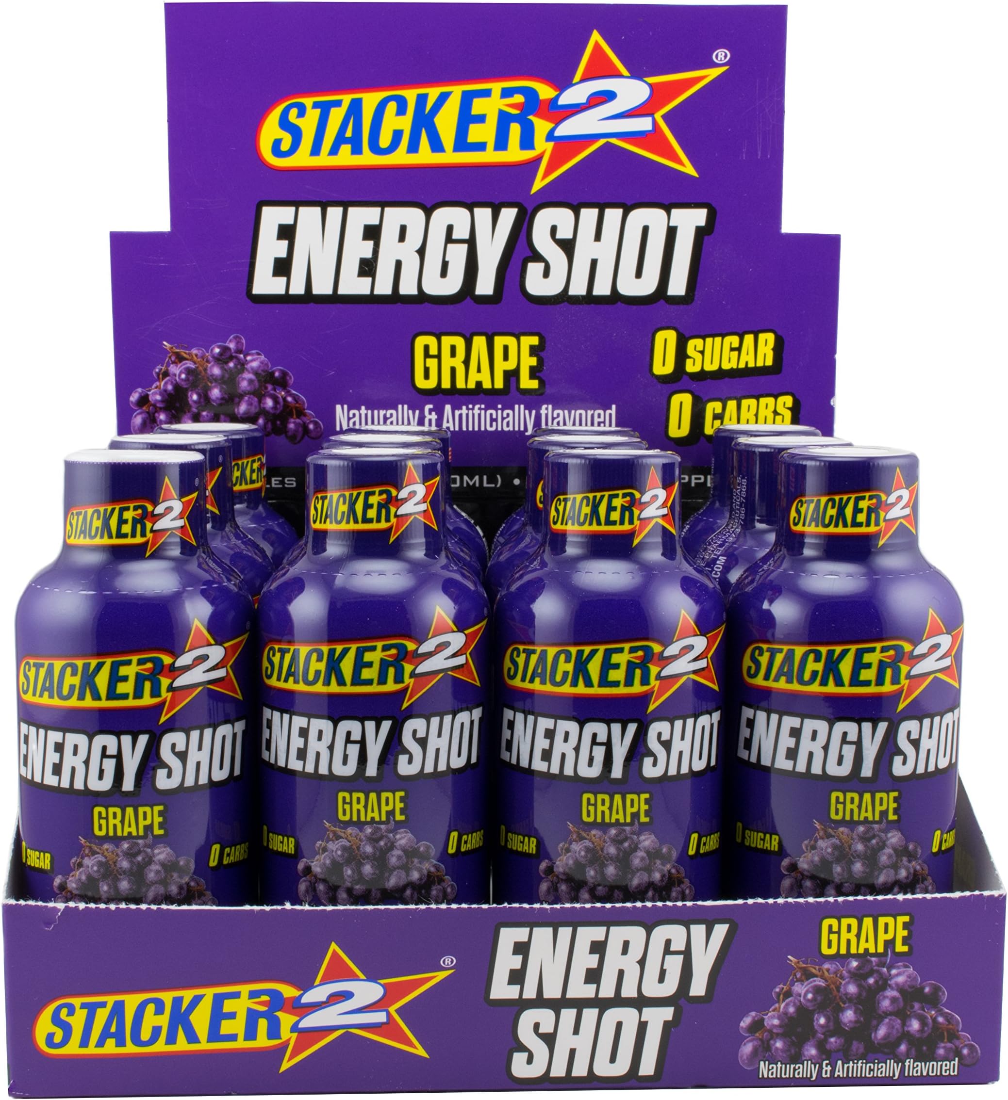 Stacker 2 Energy Shots Grape Flavor 2oz. Shots (24 Bottles)
