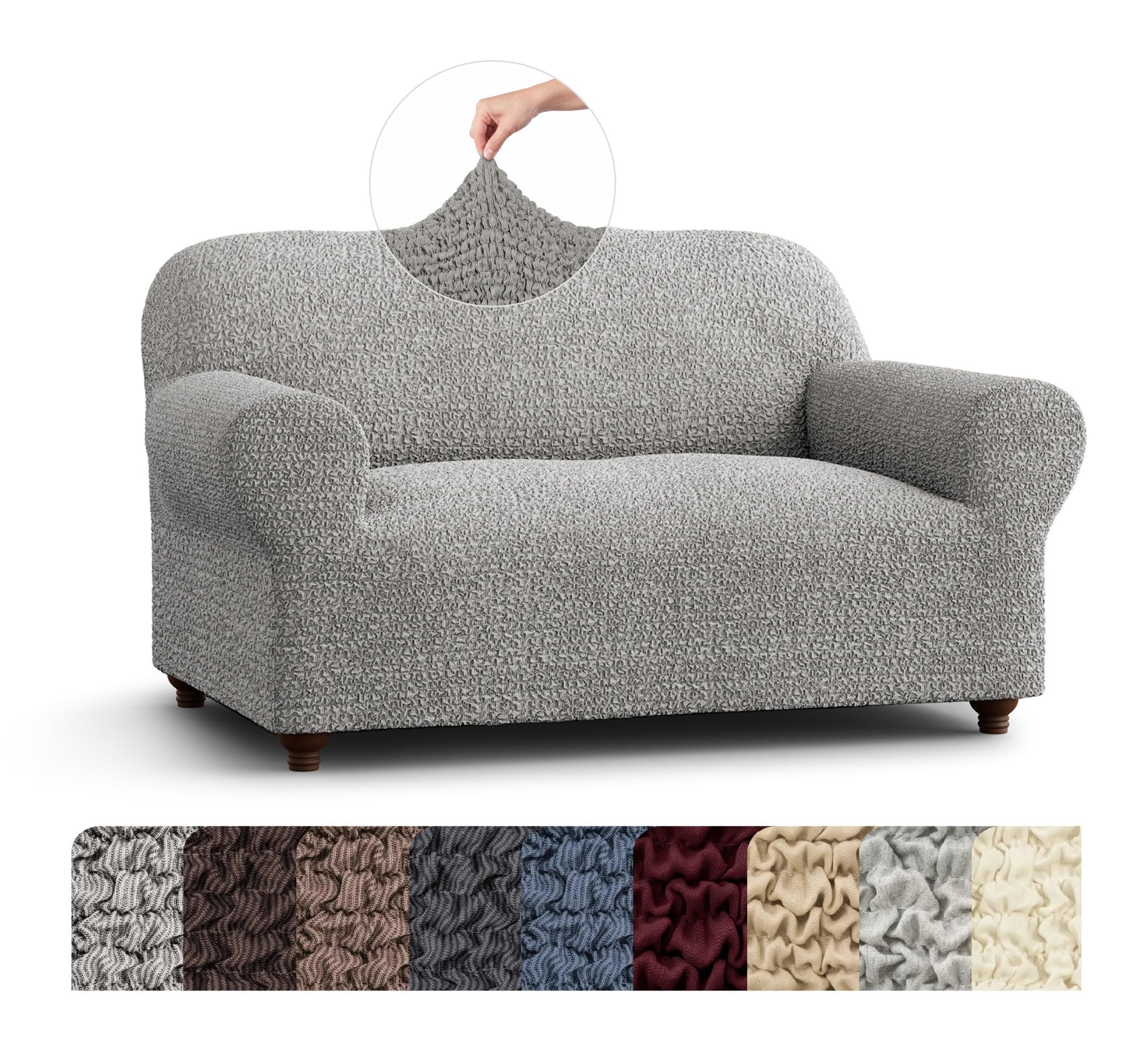 Mamma Mia Covers PAULATO BY GA.I.CO. Loveseat Slipcover - Oversized Chair Cover - Stretch Couch Cover - Cushion Love Seat Sofa Slipcover - 1-Piece Form Fit Washable Protector - Mille Righe Collection - Platinum