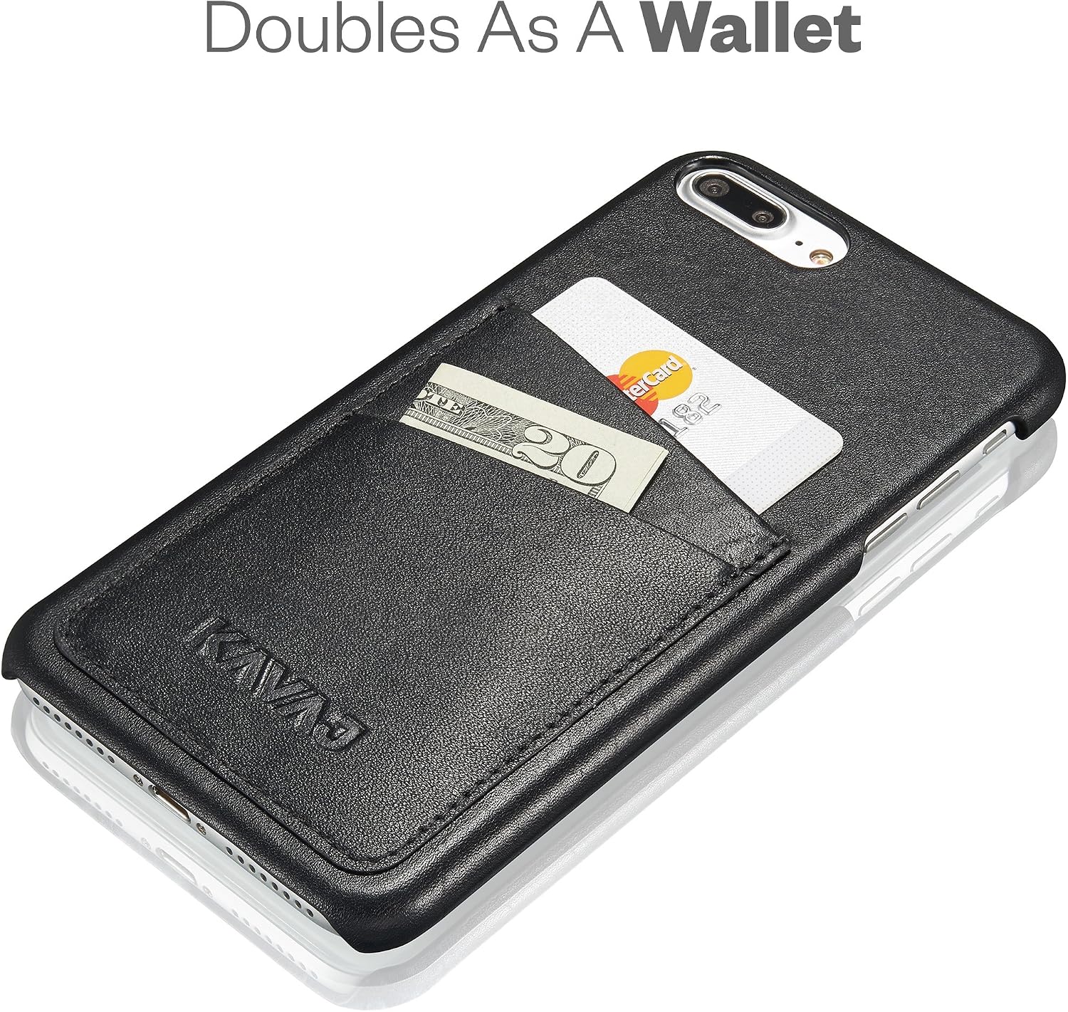 KAVAJ iPhone 8 Plus iPhone 7 Plus Case Leather Tokyo Black Slim-Fit Genuine Leather iPhone 8 Plus Wallet Case Leather iPhone 8 Plus Bumper Case with Business Card Holder Cover for Apple iPhone8 Plus